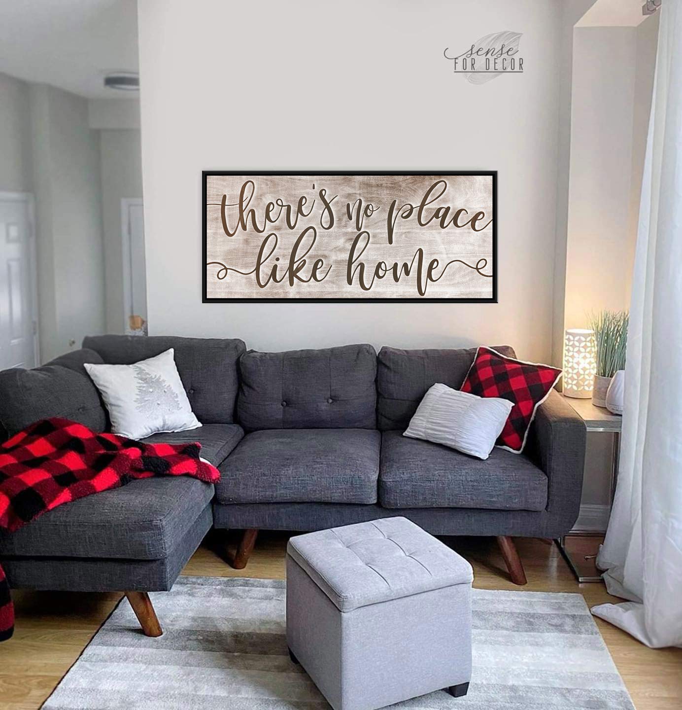 Artistic Home Wall Decor - 'There's No Place Like Home' Rustic Framed Print (42x19 Inverted Brown/Black) - Perfect Housewarming Gift for Living Room, Bedroom & Office Spaces