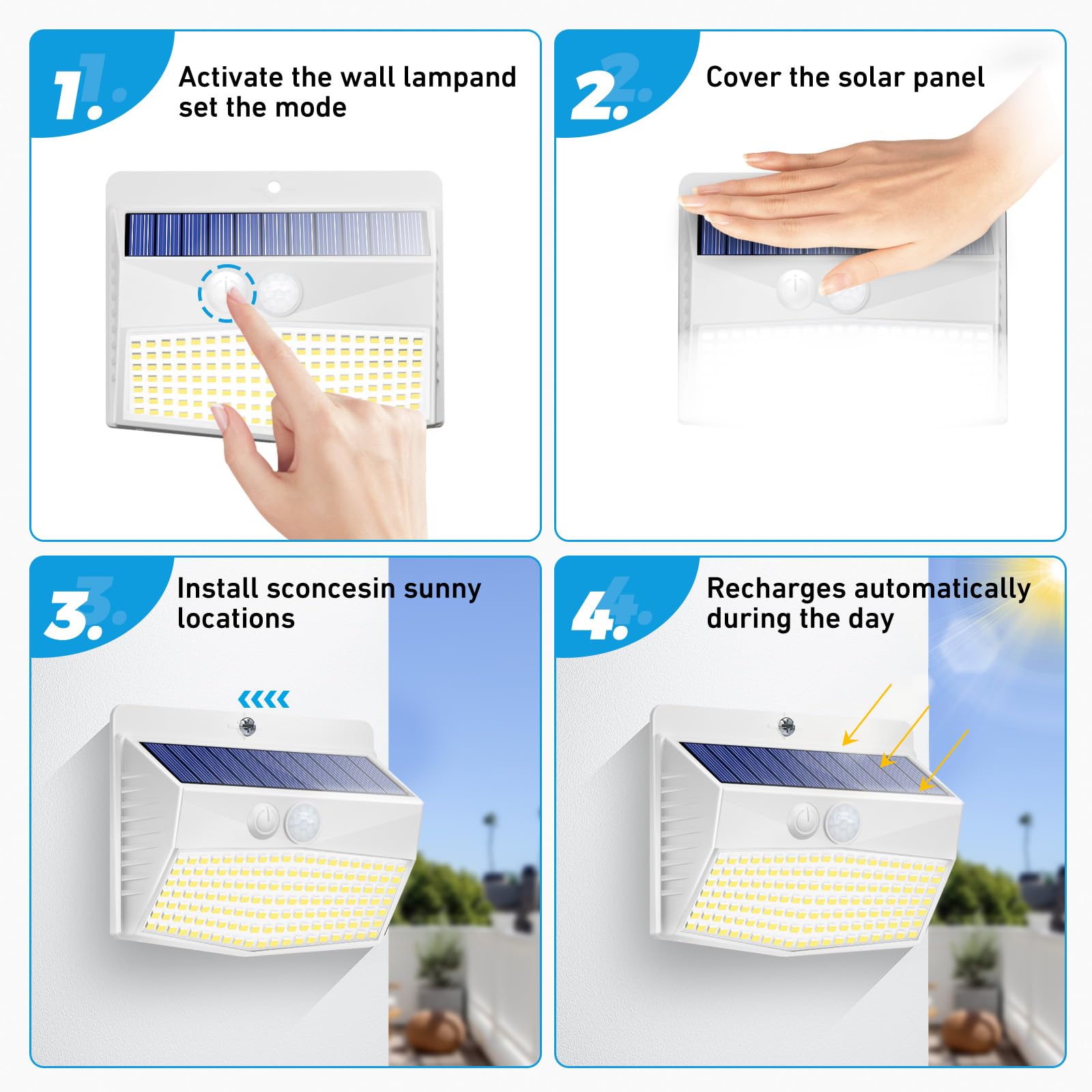 138 LED Solar Security Lights Outdoor [6 Pack] - Motion Sensor, 3 Lighting Modes, Waterproof Solar Wall Lights for Garden, Fence, Yard, Deck - Ideal for Home Security & Landscape Lighting (White)
