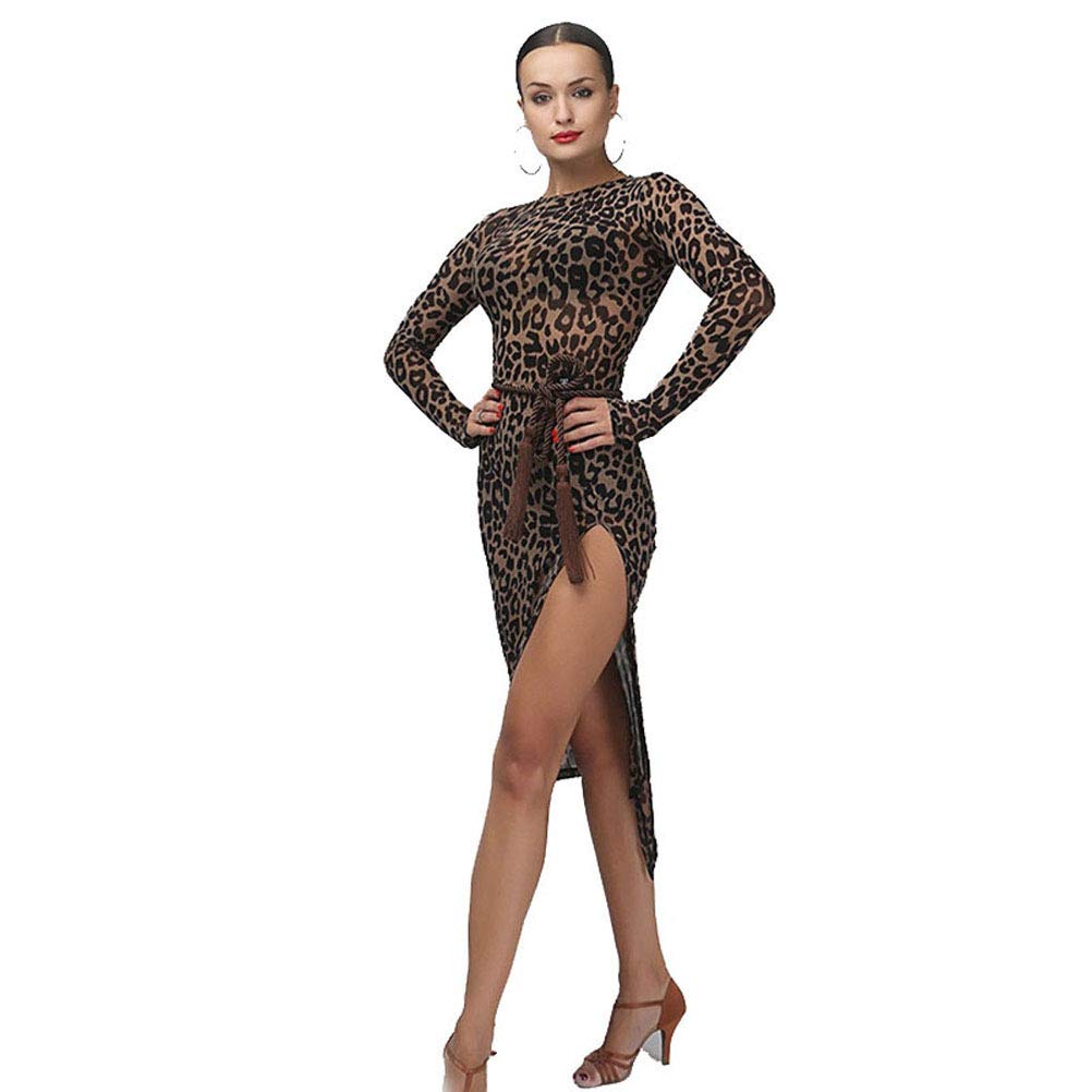 Women's Latin Dance Tango Salsa Leopard Print Flamenco Samba Costume for Competition and Performance