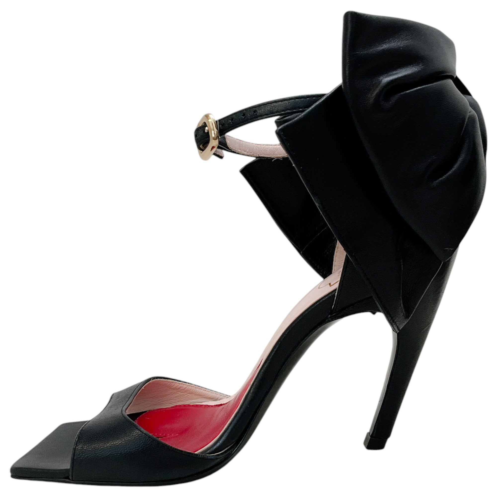 Roger Vivier Black Leather Choc Bow Sandals for Women - Elegant Designer Dress Sandals with Bow Detail - Perfect for Weddings, Parties & Special Occasions