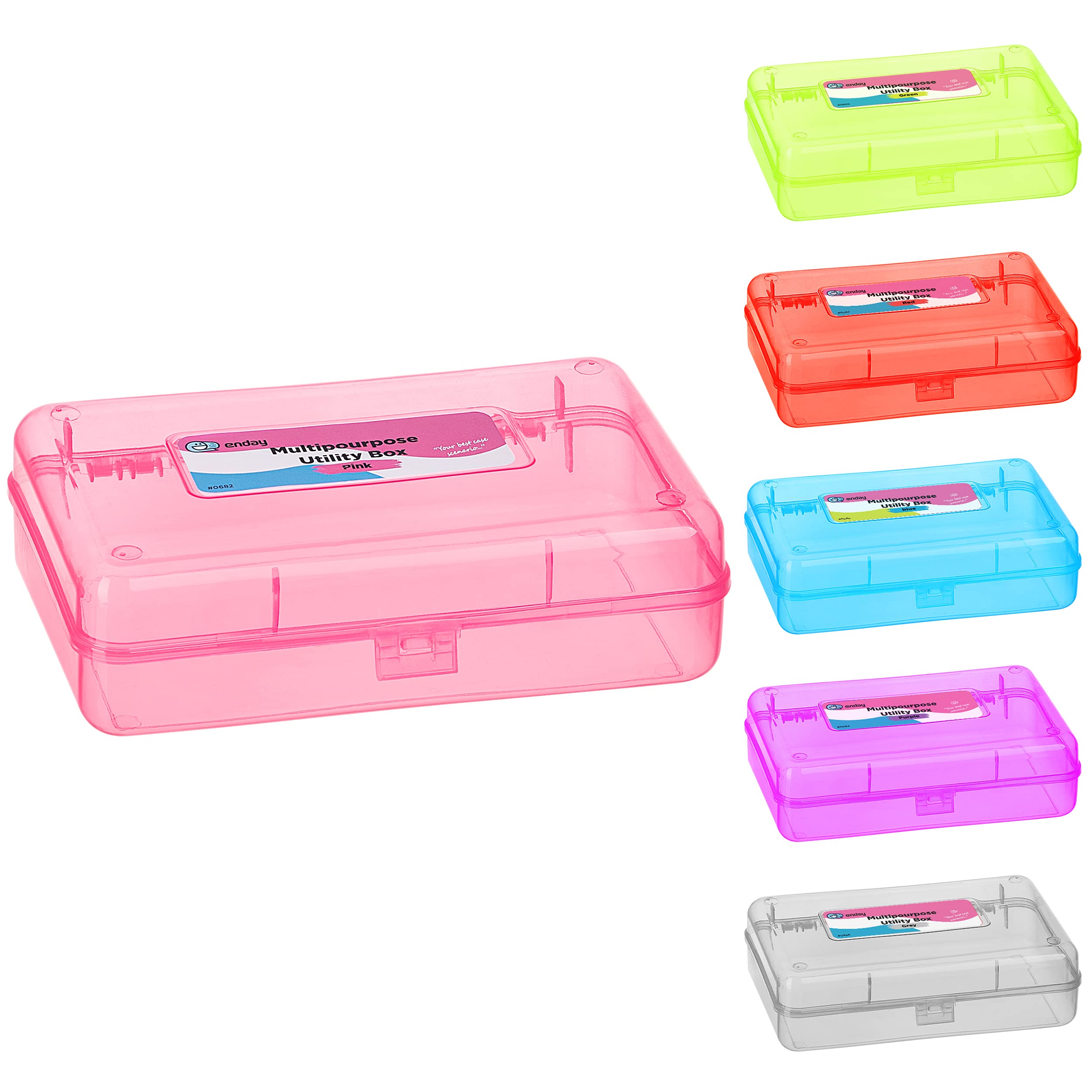 Enday 24-Piece Plastic Pencil Box Case - Multipurpose School & Office Storage Organizer with Snap Lid (Pink, Purple, Green, Red, Blue, Grey) - Large Capacity Utility Box for Pencils, Pens, Art Supplies & Stationery | Perfect for Students, Teachers & Office Organization