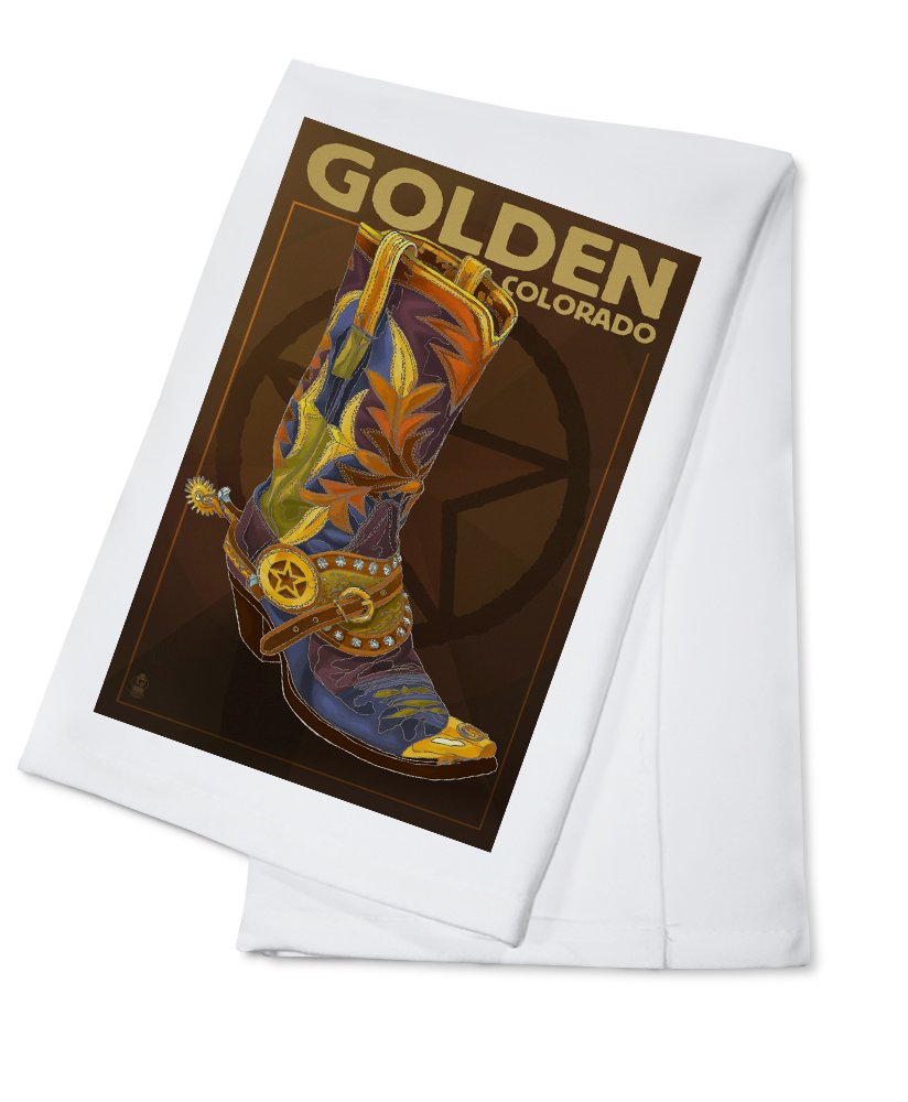 Golden Colorado Boot and Star 100% Cotton Tea Towel - Decorative Hand Towel for Kitchen, Home Decor, Farmhouse & Country Style - Perfect for Dish Drying, Gift Giving & Rustic Decor