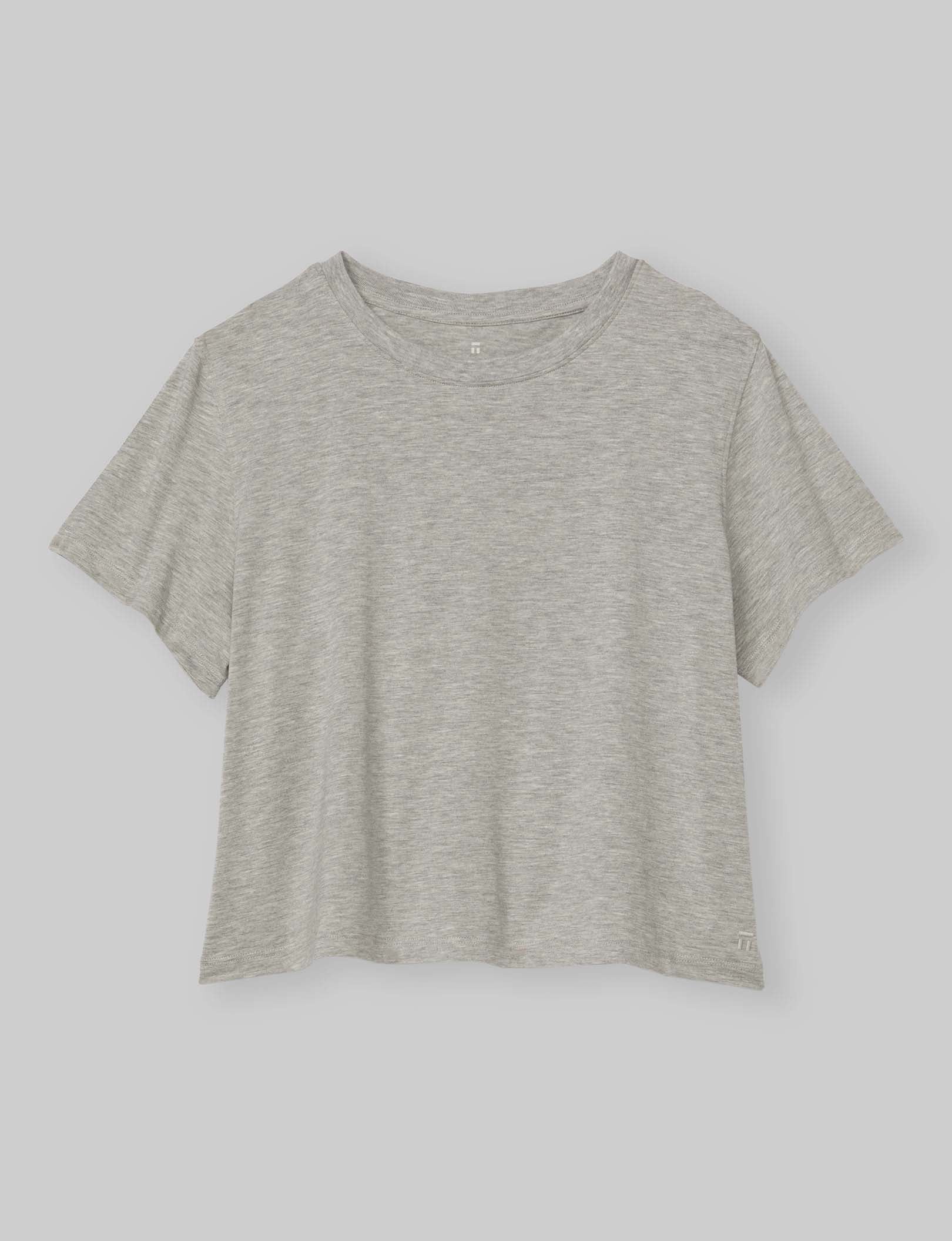Women's Second Skin Not Too Cropped Crew Neck T-Shirt - Soft Stretchy Fitted Basic Tee for Everyday Wear | Perfect for Layering, Casual Outfits & Work from Home