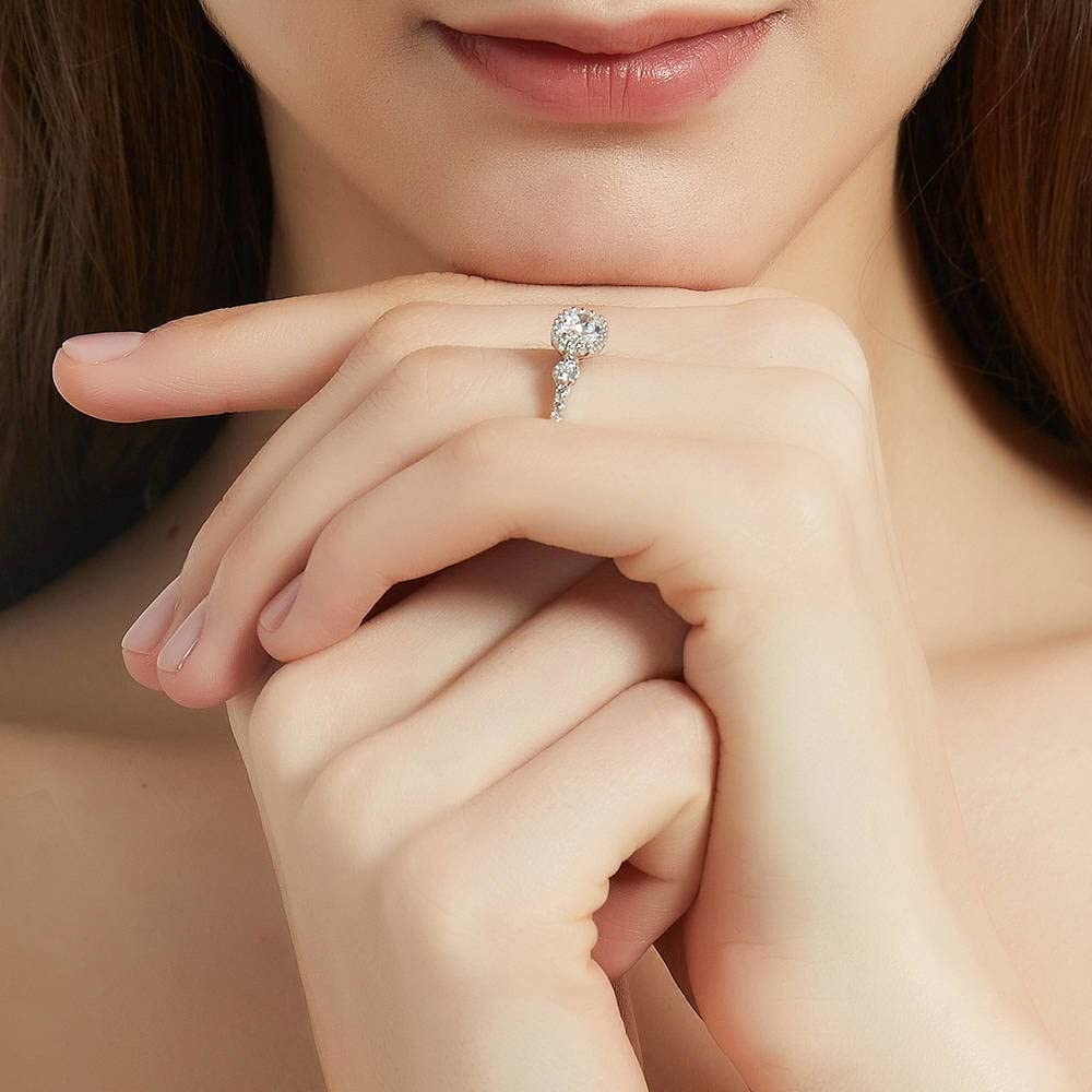 BERRICLE Sterling Silver 3-Stone Oval Cut Cubic Zirconia Engagement Ring for Women - 1.2 Carat CZ Wedding & Anniversary Band, Rhodium Plated, Size 4-10 - Perfect for Proposals, Bridal Jewelry & Special Occasions