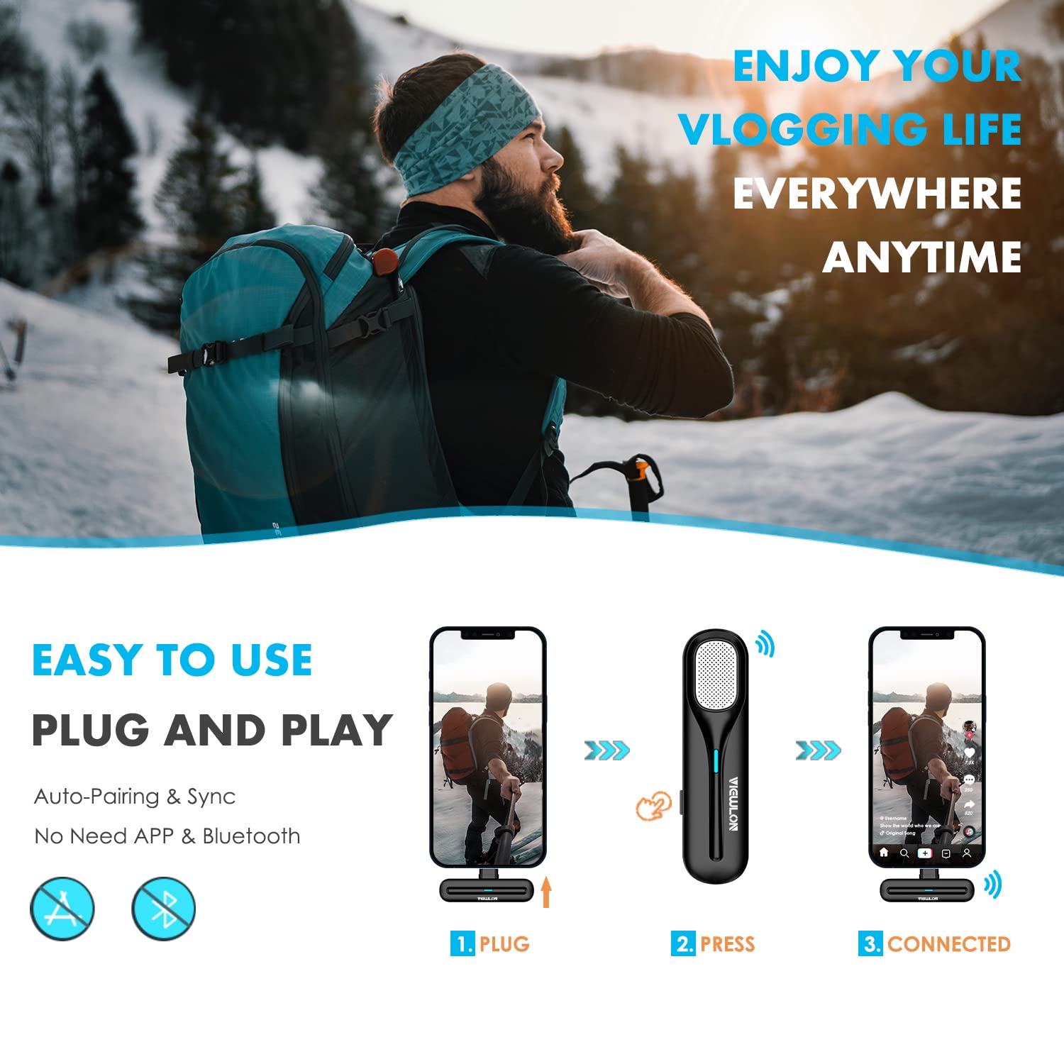 Wireless Microphone for iPhone Android PC - Mini Plug & Play Lavalier Lapel Mic with Charging Case - Perfect for Video Recording, Live Streaming, Vlogging, Interviews & Podcasting