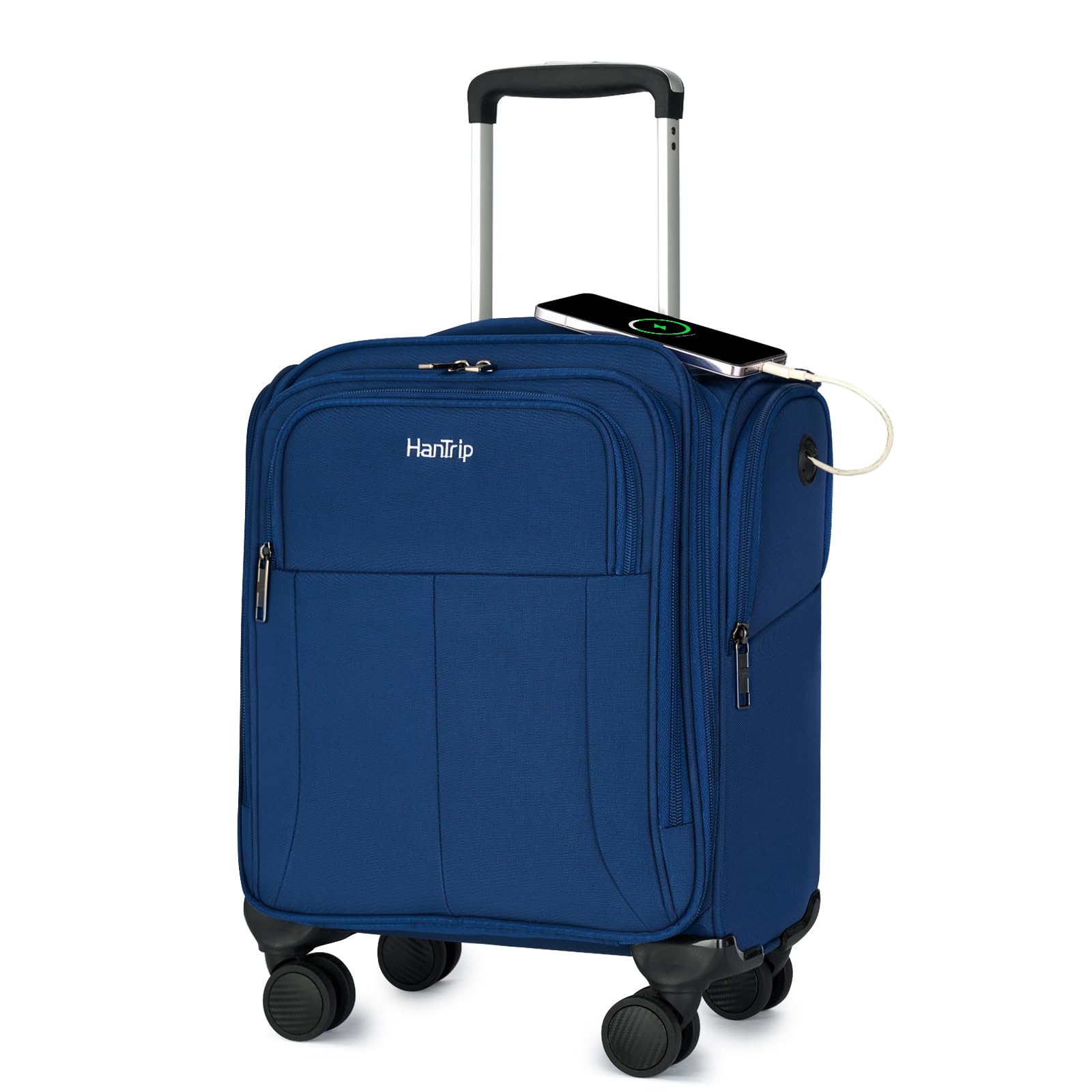 16 Inch Underseat Carry On Luggage with Wheels - Softside Small Suitcase for Air Travel, Personal Item Bag with Pockets - Lightweight Business Overnight Bag for Men & Women (Blue) | Perfect for Business Trips, Weekend Getaways & Cabin Luggage