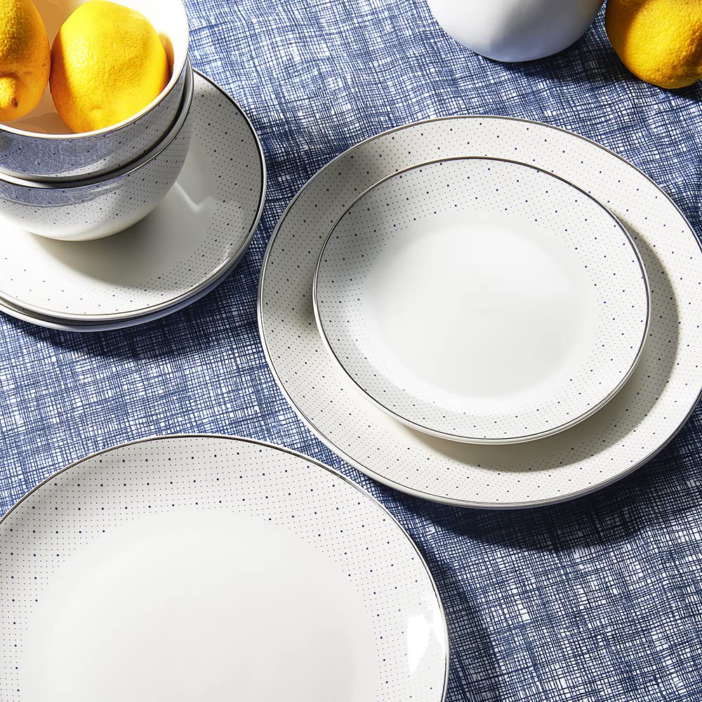 Adrienne 16-Piece Round Porcelain Dinnerware Set - 4 Dinner Plates, 4 Salad Plates, 4 Bowls & 4 Mugs - Elegant Tableware for Home, Restaurant & Special Occasions - Perfect Gift for Weddings, Birthdays & Housewarming