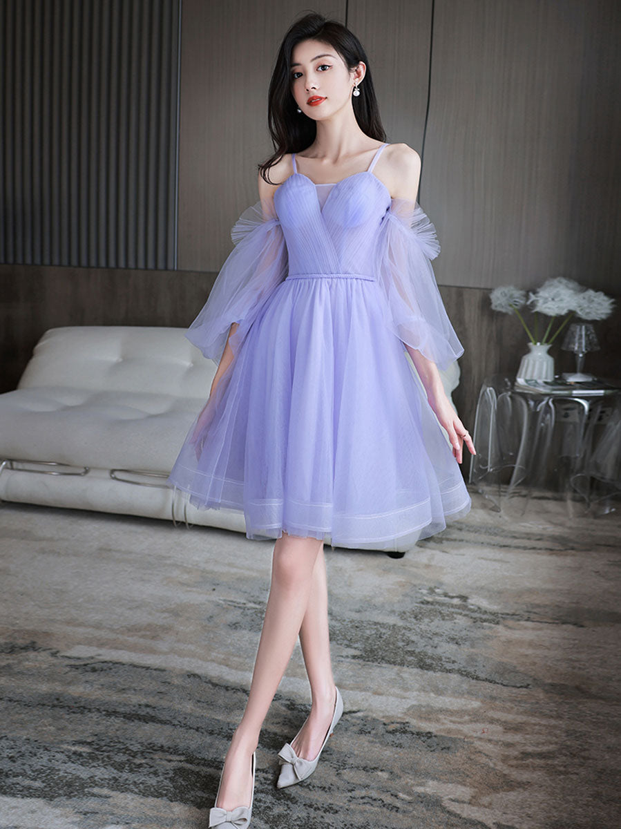 Elegant Purple Sweetheart Neckline Tulle Short Prom Dress - Puffy Ball Gown Homecoming Dress for Teens | Perfect for Prom Night, Homecoming Dance, and Special Occasions