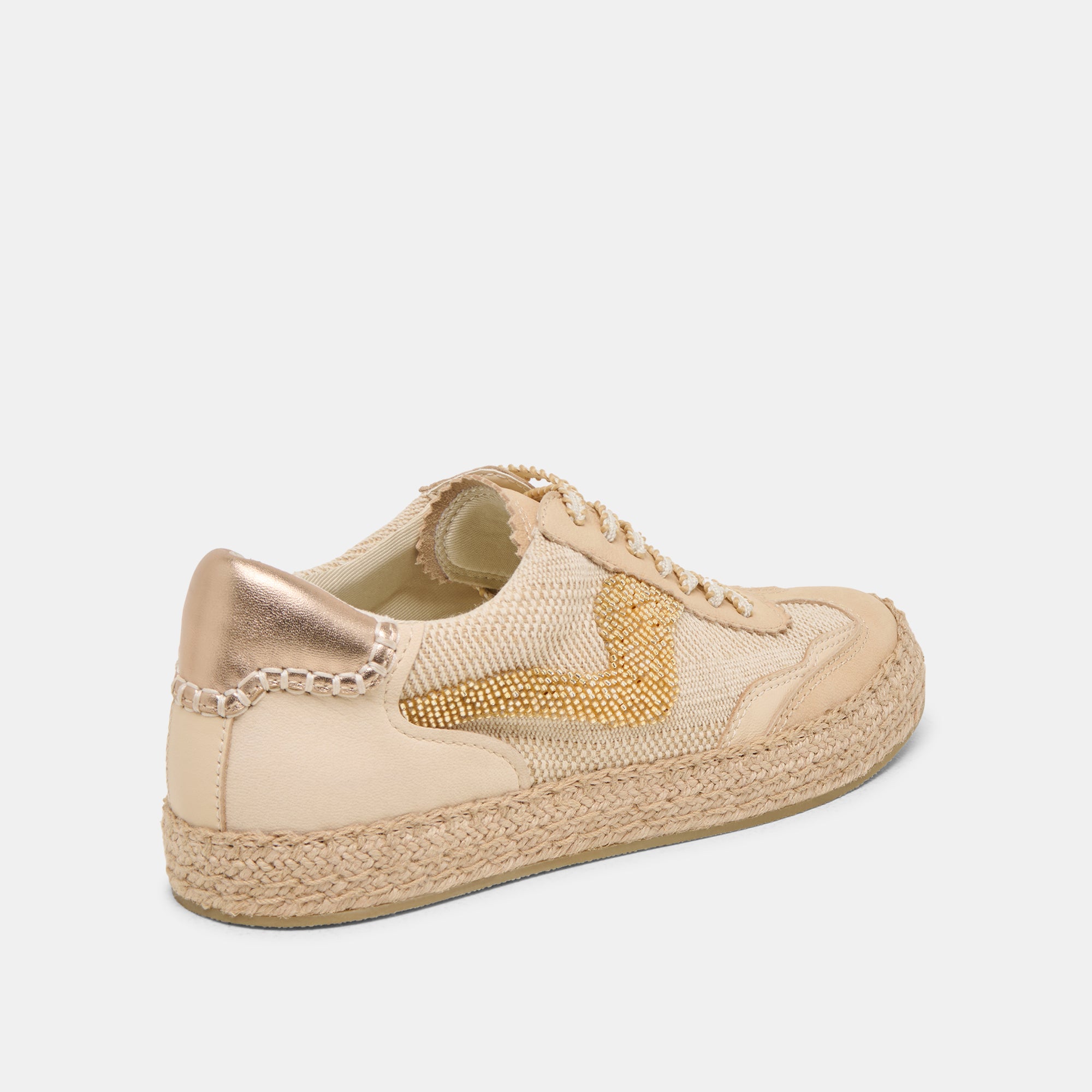 Gold Multi-Color Beaded Espadrille Sneakers for Women - Comfortable Burlap Casual Shoes for Summer, Beach, and Boho Fashion