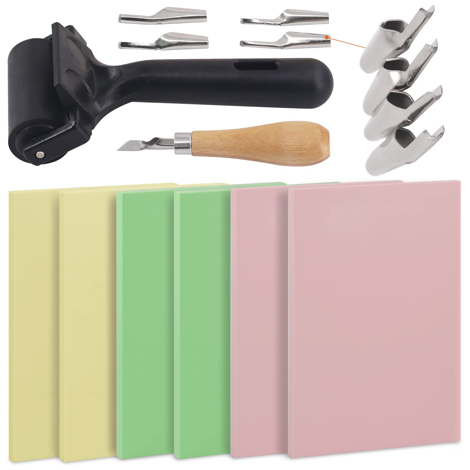 13-Piece Rubber Stamp Making Kit with Stamp Block, Brayer Roller, Carving Tools - Complete Block Printing Starter Set for DIY Crafts, Scrapbooking & Art Projects
