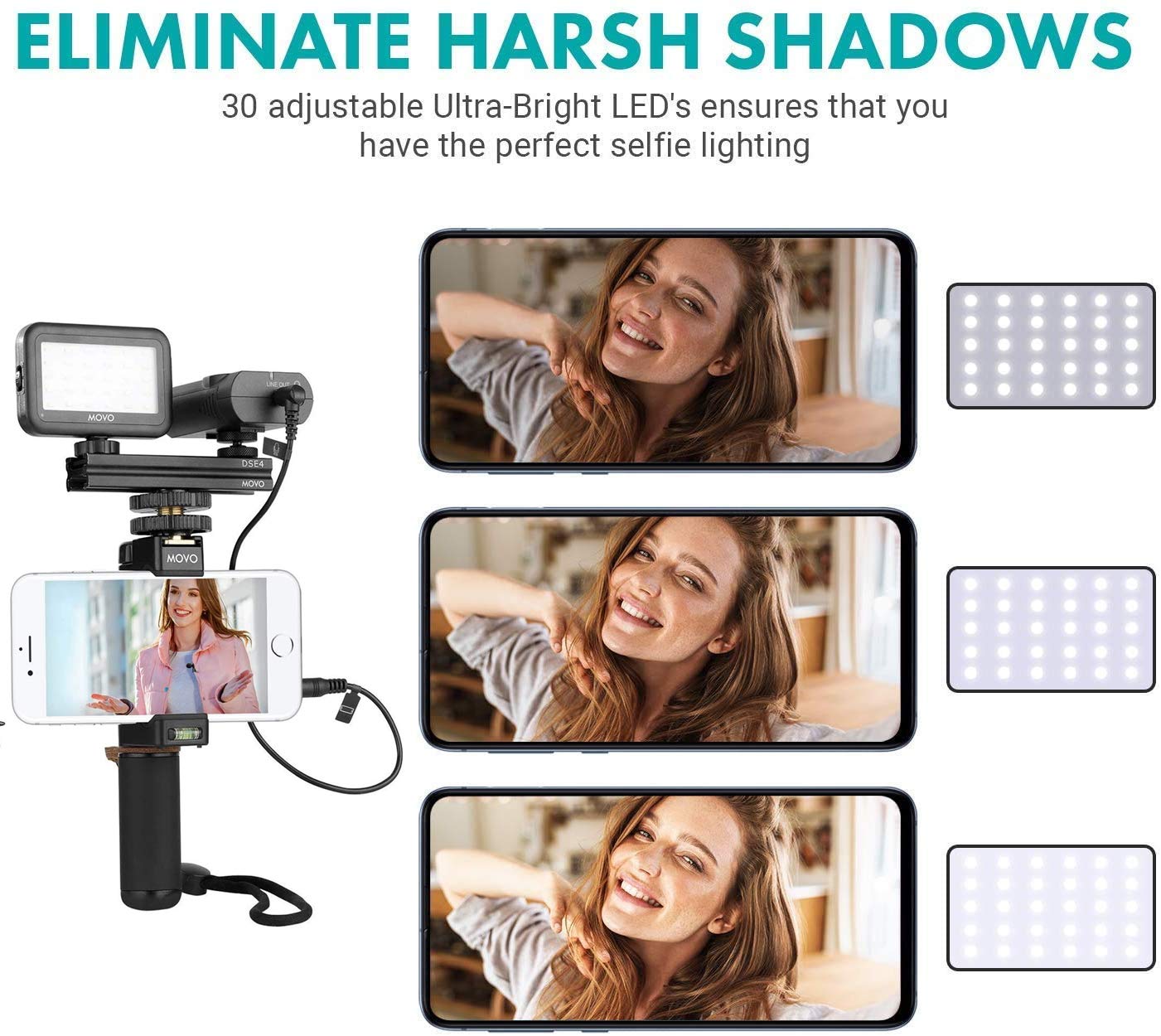 Movo Wireless Smartphone Video Kit V2+ with Tripod, Grip, Wireless Lavalier Microphone, LED Light & Remote - YouTube, TikTok, Vlogging & Live Streaming Equipment for iPhone 6/6S/7/8/X/XS/XS Max/XR/11/11 Pro & Samsung Galaxy - Perfect for Content Creators, Influencers & Video Professionals