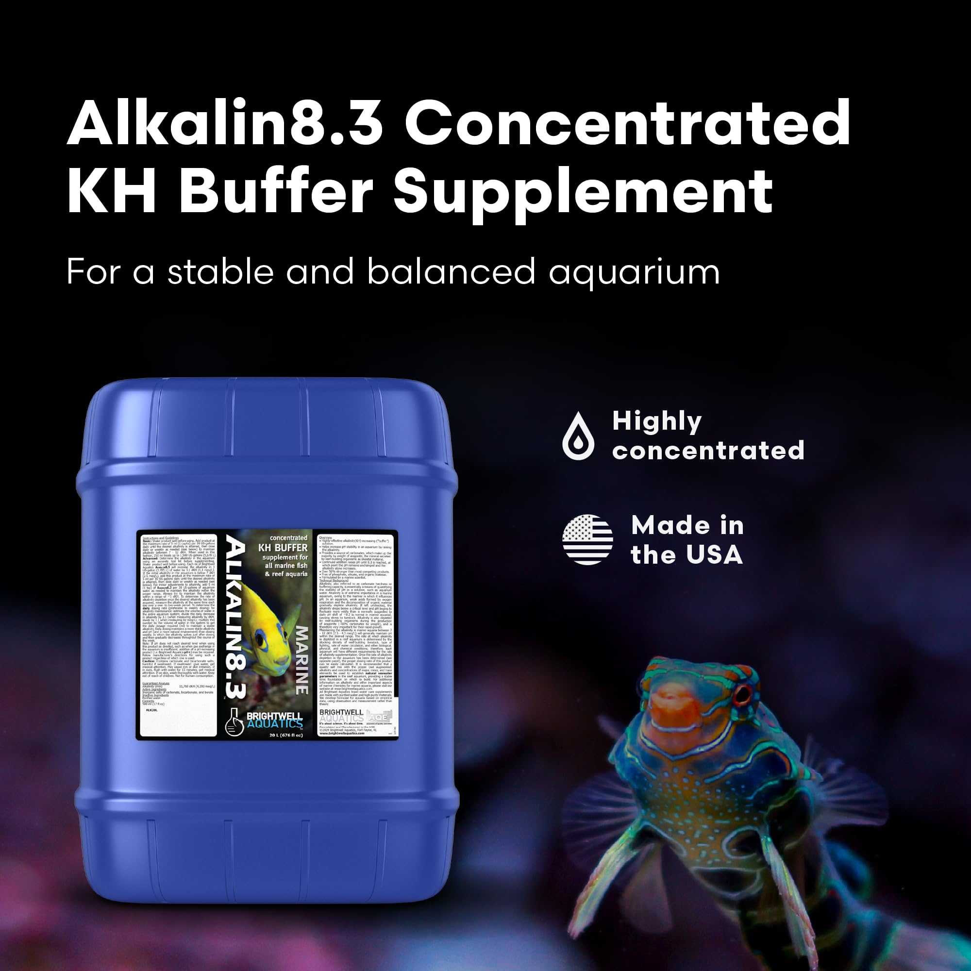 Brightwell Aquatics Alkalin8.3 Concentrated KH Buffer Supplement for Marine Fish & Reef Aquariums - 5.28 Gallon Aquarium Water Treatment - Stabilizes pH & Alkalinity for Coral Growth & Fish Health