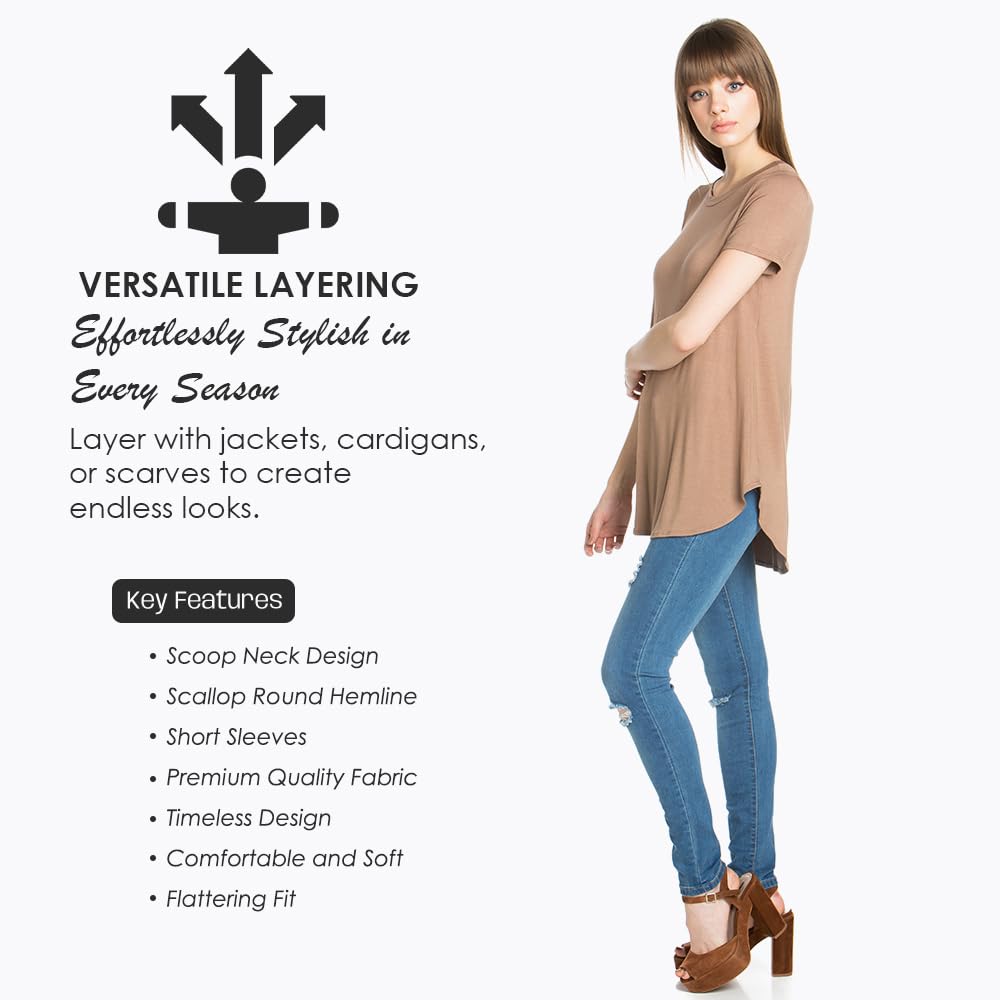 Azules Women's Short Sleeve Tunic Tops - Flowy Scoop Neck Blouse for Leggings | Casual Summer Outfits & Dressy Office Wear
