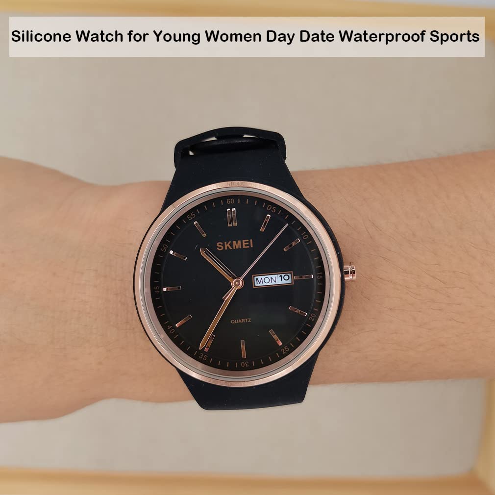 SKMEI Women's Sports Watch - Large Face, Waterproof, Silicone Band, Analog Quartz with Day & Date - Perfect for Running, Gym, and Casual Wear - Ideal Gift for Girls and Young Ladies (White)