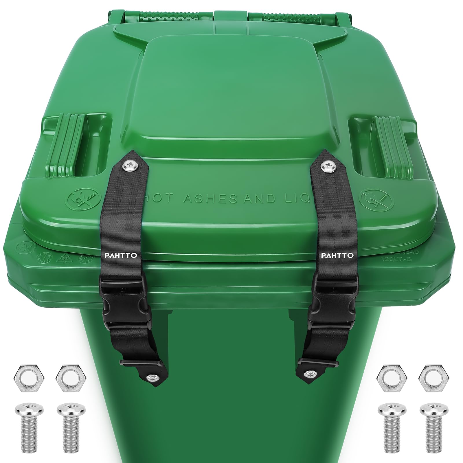 2PCS Heavy-Duty Bear Proof Trash Can Locks - Adjustable Nylon Garbage Bin Lid Straps for Outdoor Use | Universal Animal-Resistant Trash Can Security | Easy Installation for Camping, Backyard & Wildlife Areas