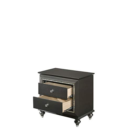 BOWERY HILL 2-Drawer Nightstand with USB Charging Port - Modern Bedside Table in Metallic Gray Finish | Perfect for Bedroom Storage & Phone Charging While Sleeping