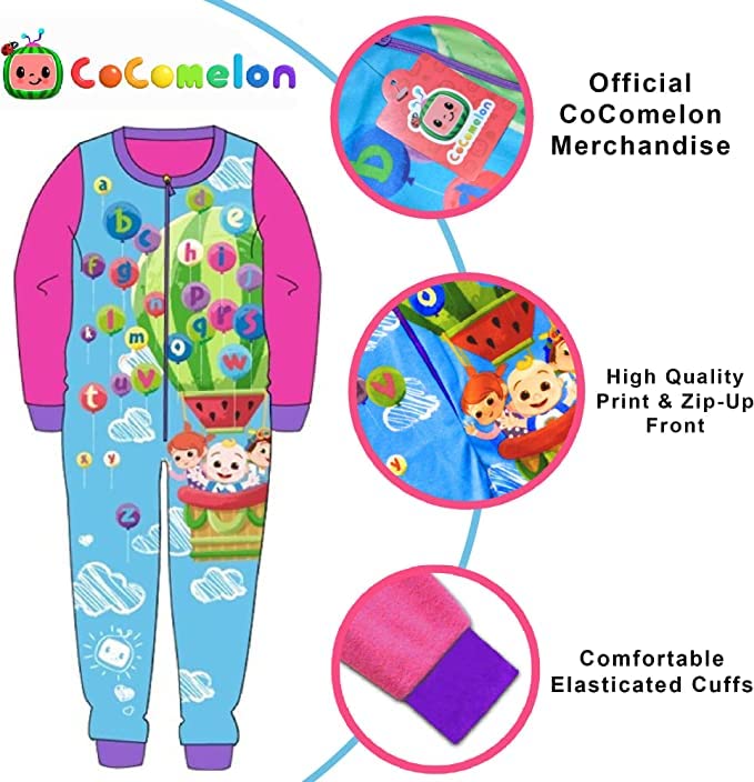 Official CoComelon Girls' Pink Onesie Pajamas - All-in-One Sleepwear for Babies & Toddlers (12 Months - 4 Years) | Soft Cotton Kids Pajama Set for Bedtime, Playtime & Gift Giving