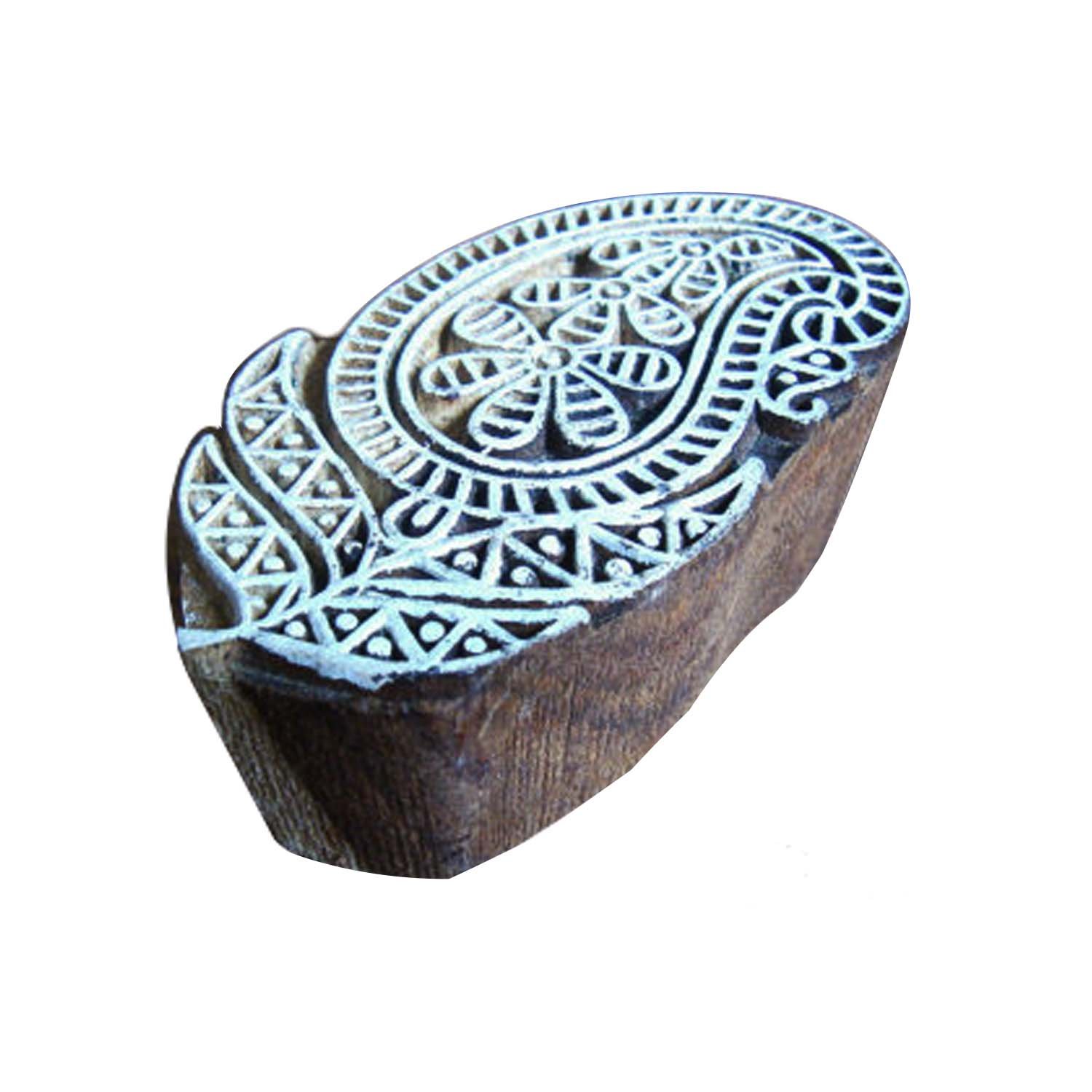Handcarved Wooden Paisley Printing Blocks for Textile & Scrapbook - DIY Craft & Henna Stamps