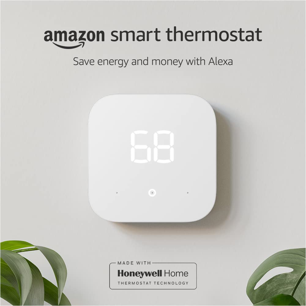 Amazon Smart Thermostat - ENERGY STAR Certified Smart Home Thermostat with Alexa Compatibility, Easy DIY Installation (C-Wire Required) | Perfect for Home Automation & Energy Savings