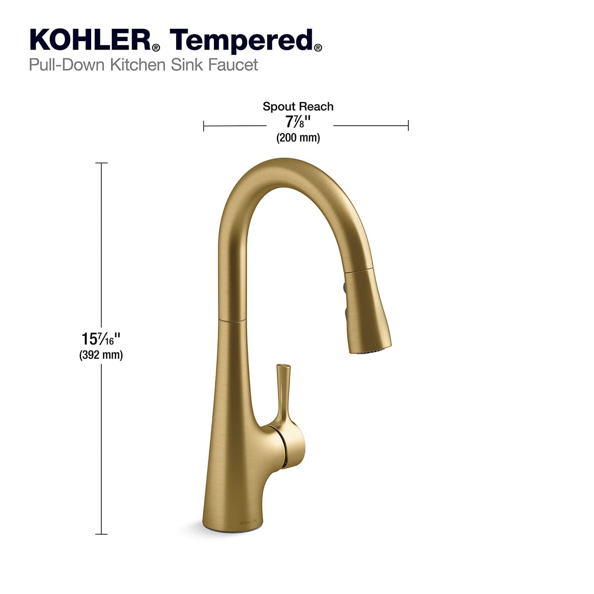 Kohler K-24661-2MB Stainless Steel Pull-Down Kitchen Faucet with High Arc Spout - Perfect for Modern Home & Restaurant Use