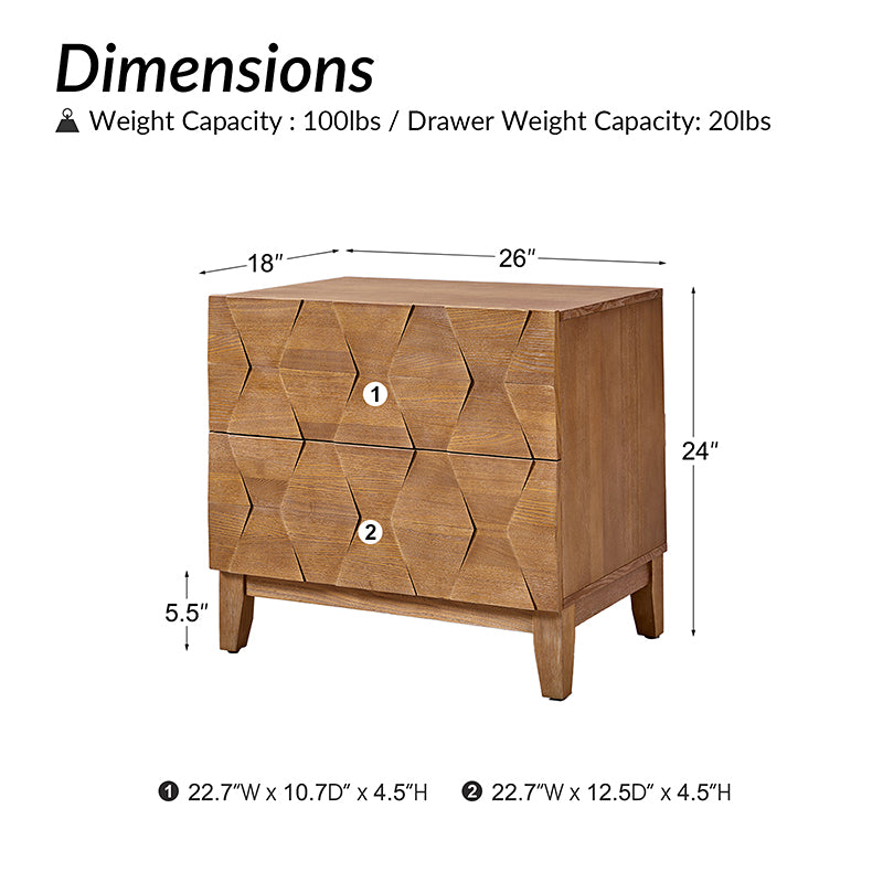 2-Drawer Nightstand with Built-in USB Outlets - Modern Bedside Table for Charging Devices, Perfect for Bedroom, Living Room, or Office