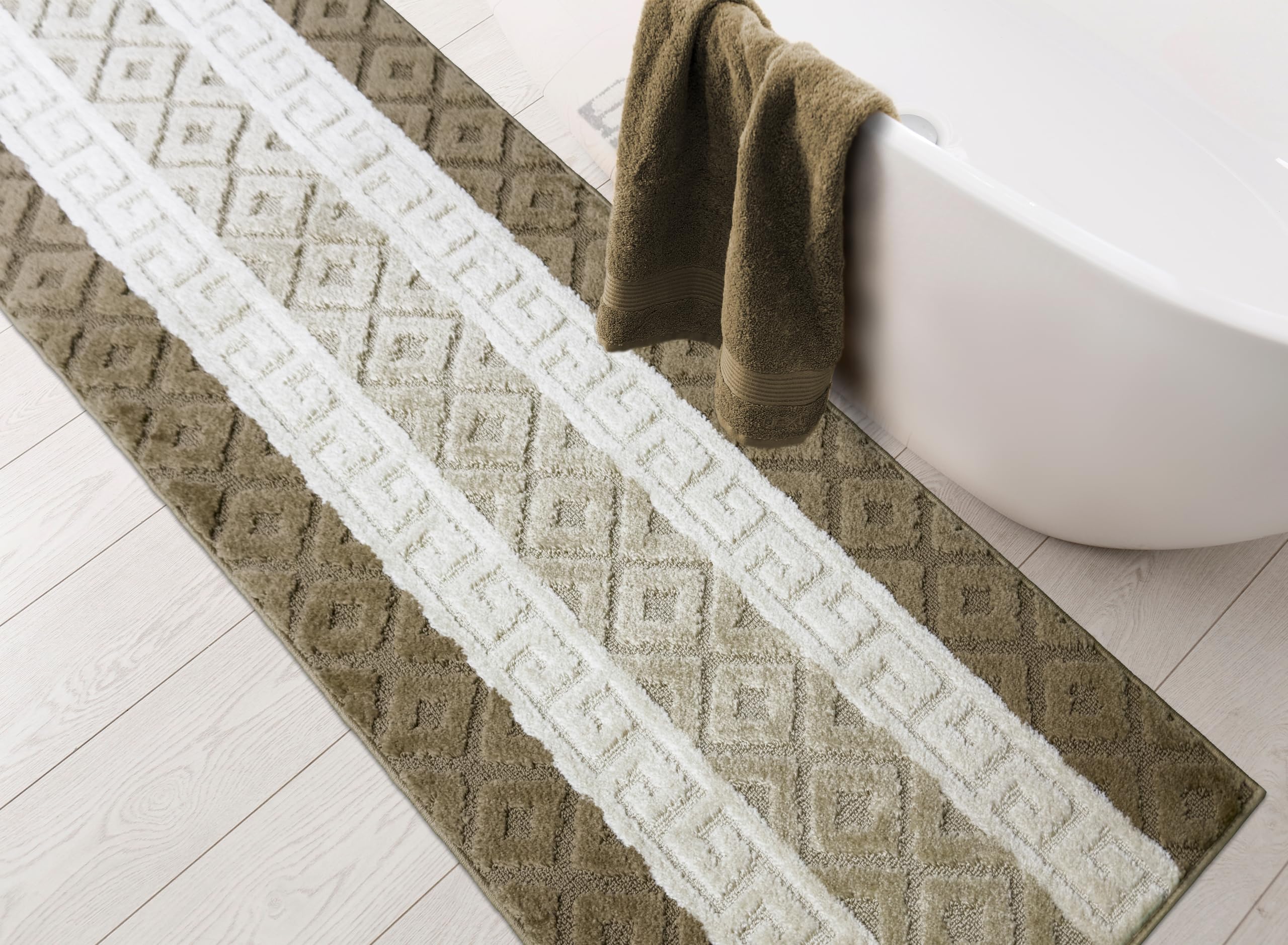 Non-Slip Greek Key Beige Runner Rug - 26