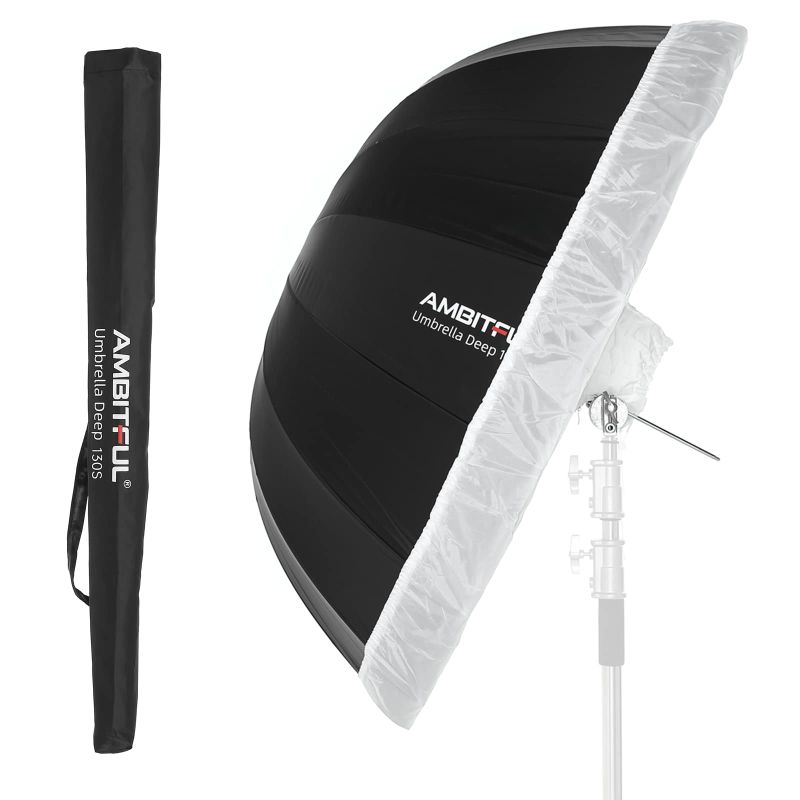 AMBITFUL UB-130S 51-inch Professional Photography Umbrella - 130cm Parabolic Silver Reflective Studio Light Modifier with Diffuser Cover - Perfect for Portrait, Product & Studio Photography (UB-130S)