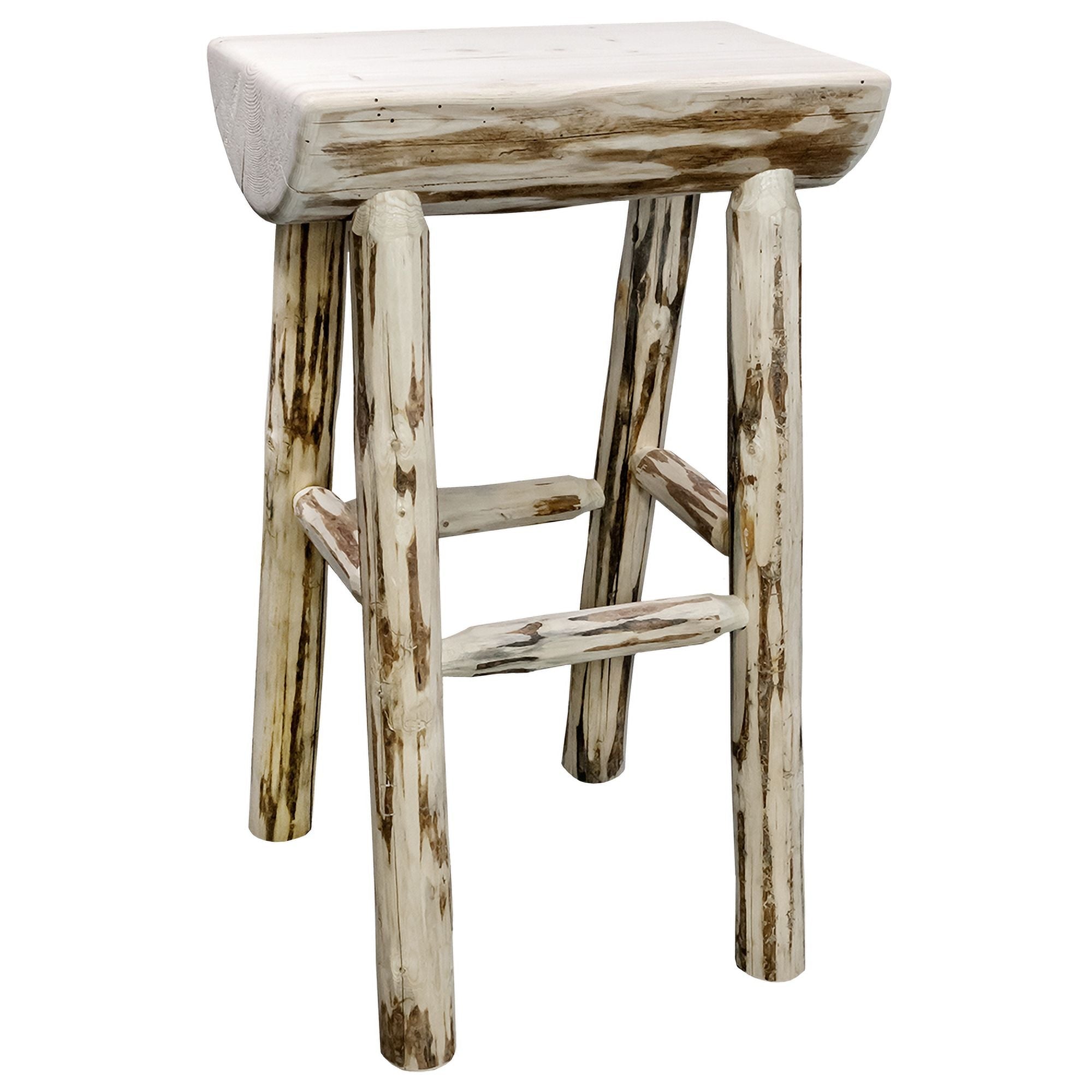 Montana Counter Height Half Log Barstool - Rustic Wooden Bar Stool for Kitchen Island, Breakfast Nook & Pub - Handcrafted Solid Wood Bar Height Stool with Back Support