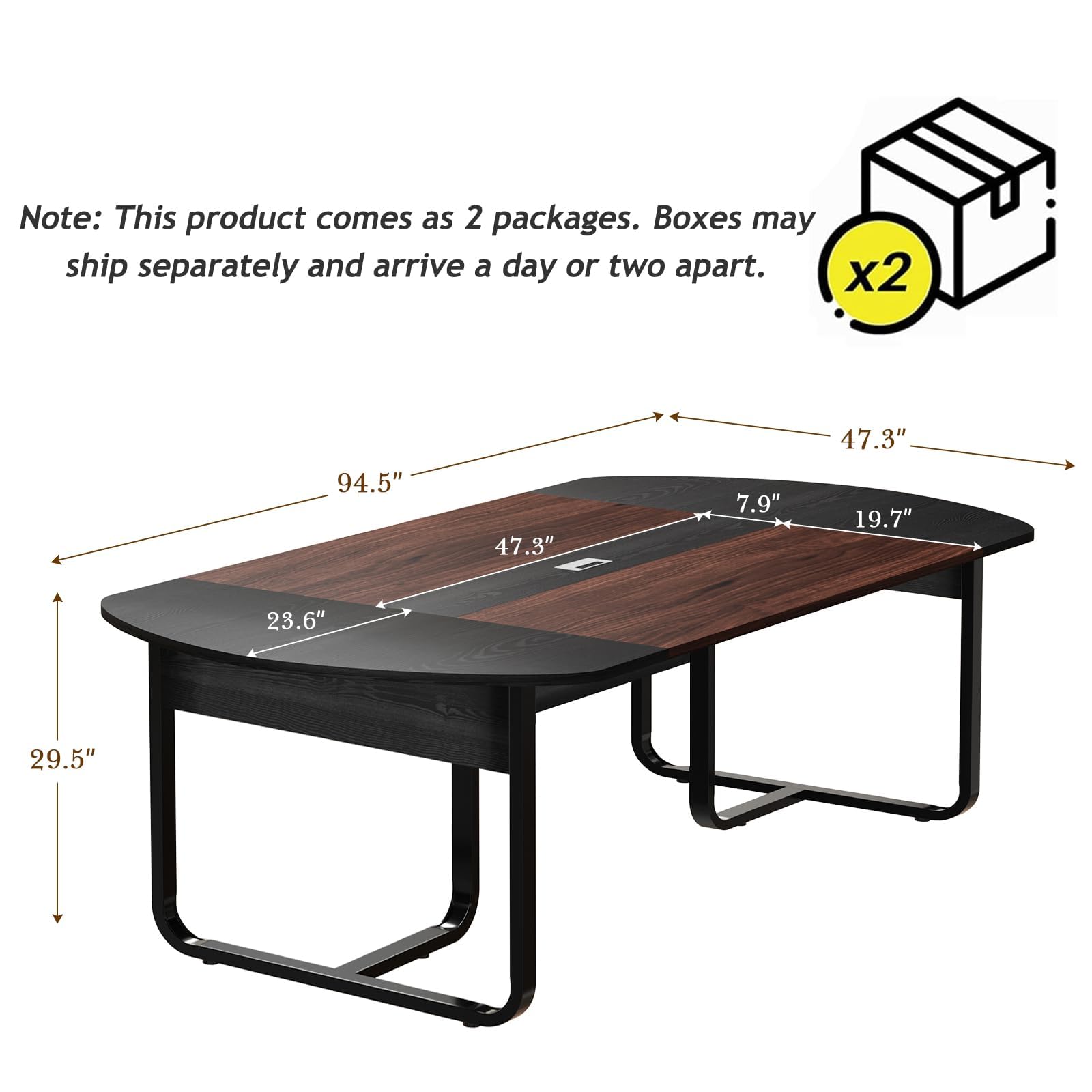 8FT Walnut & Black Modern Conference Table with Rectangle Grommet - Curved Office Meeting Table for Business Training, Seminars & Team Collaboration - Perfect for Boardrooms, Conference Rooms & Large Office Spaces