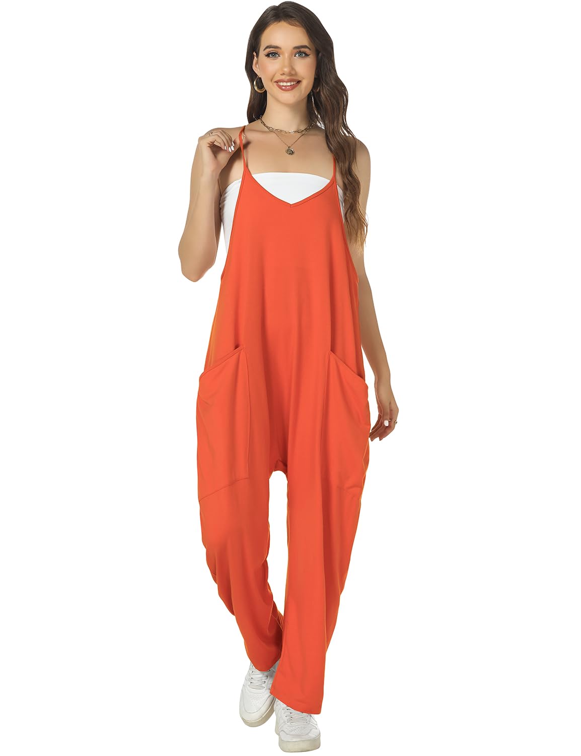 ROYLAMP Women's Summer Jumpsuit - Loose Fit Spaghetti Strap Romper with Pockets | Casual Sleeveless Overalls for Beach, Vacation & Everyday Wear