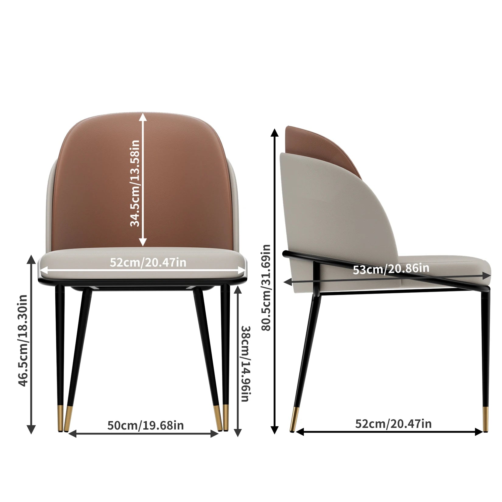 Stylish Faux Leather Dining Chair - Modern Designer Accent Chair for Kitchen, Dining Room & Home Office - Comfortable PU Leather Seat with Sturdy Metal Legs