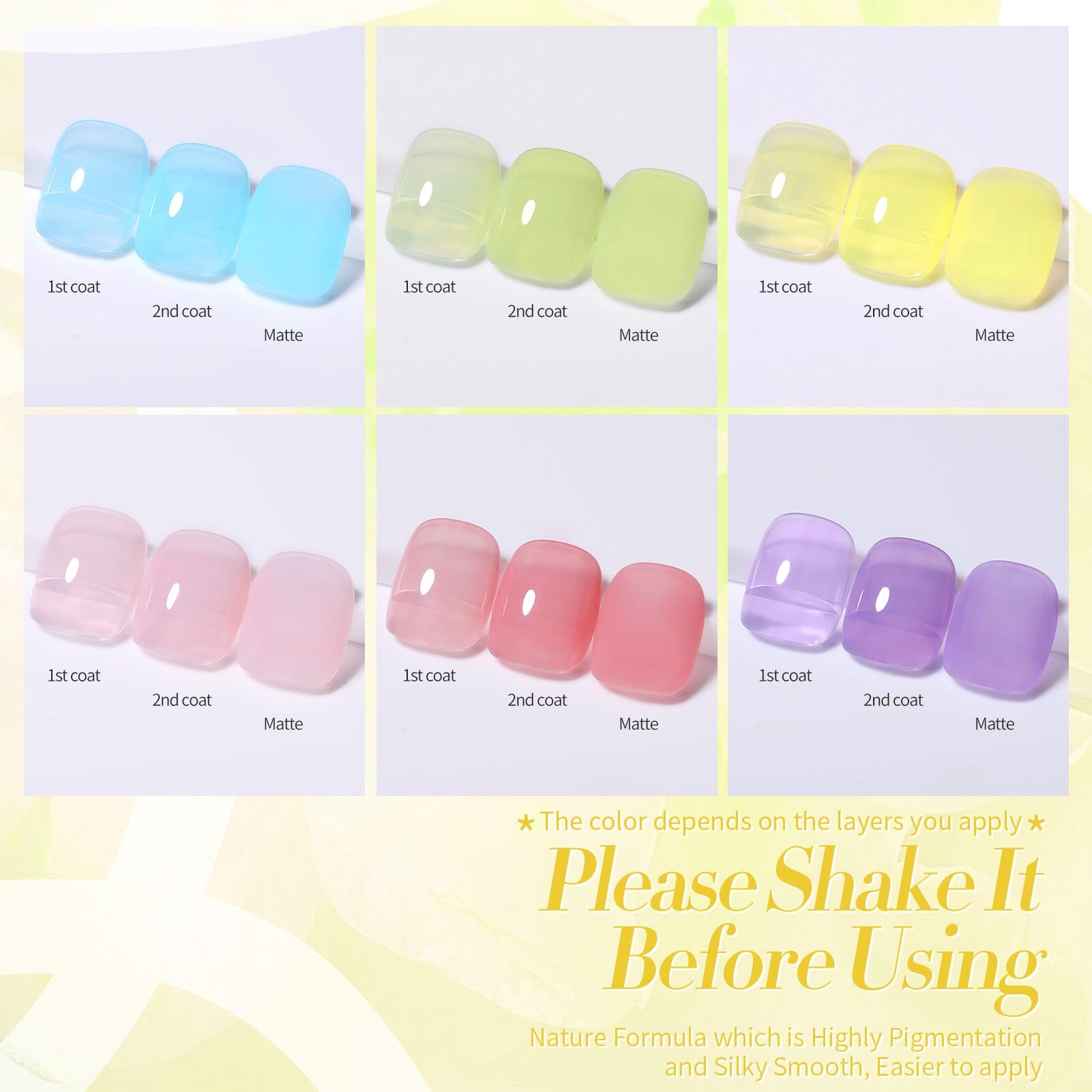Hey Candy Semi Jelly Gel Polish Set - 6 Vibrant Colors, 7ml Bottles - Perfect for Nail Art, DIY Manicures & Salon Quality At-Home Nails