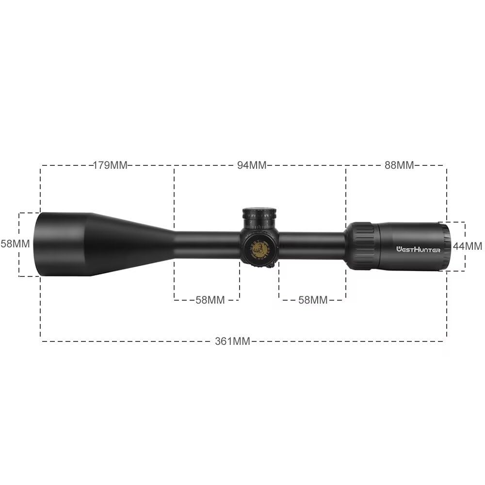 WestHunter Optics WHT-C 6-24X50 SFP Rifle Scope - 1 Inch/25.4mm Tube, 1/10 Mil Second Focal Plane - with Picatinny Mount for Hunting, Target Shooting & Long Range Precision