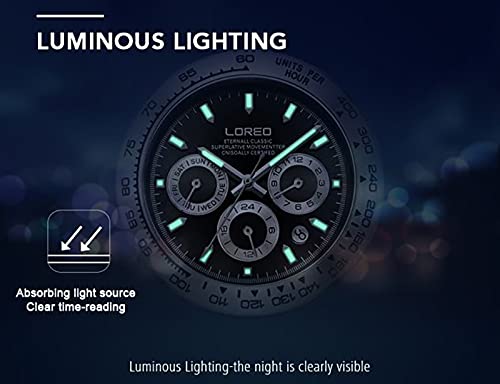 LOREO Men's Automatic Watch - Stainless Steel, Sapphire Glass, Ceramic Bezel, Date Display, Waterproof Military Diving Watch for Men - Perfect for Outdoor Adventures, Diving, and Everyday Wear