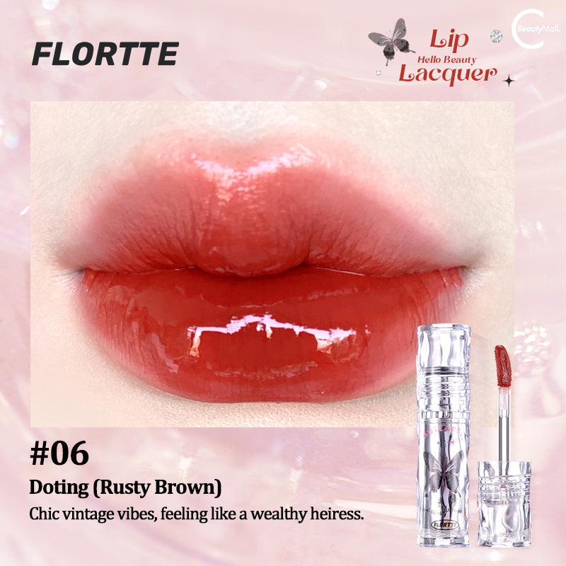 FLORTTE Gorgeous Merlia Lip Lacquer - Long Lasting Glossy Lipstick with Hydrating Formula, Vegan & Cruelty Free - Perfect for Date Night, Parties & Everyday Wear