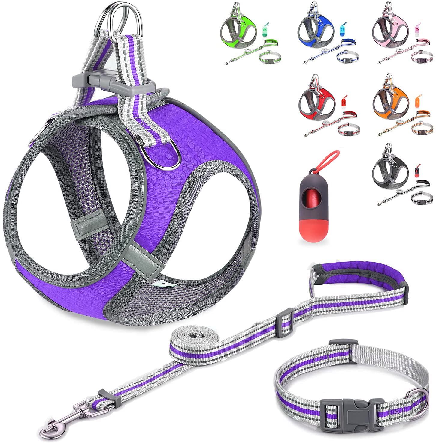 JSXD Adjustable Small Dog Harness & Leash Set with 3M Reflective Vest - Step-in Puppy Harness for Small to Medium Dogs - Perfect for Night Walks, Outdoor Adventures & Training Sessions