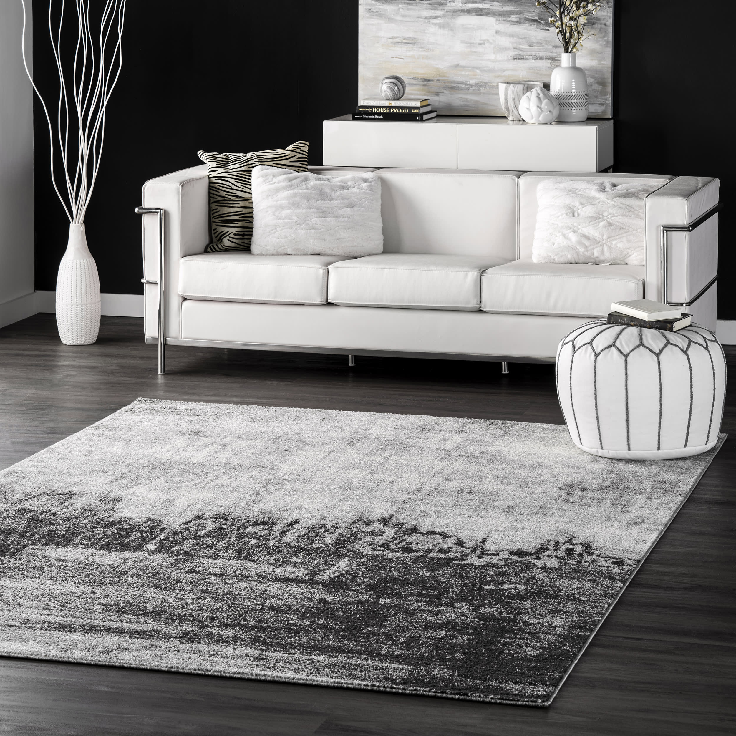 Abstract Rainfall Area Rug in Black - Modern Non-Slip Living Room Carpet for Bedroom & Office Decor