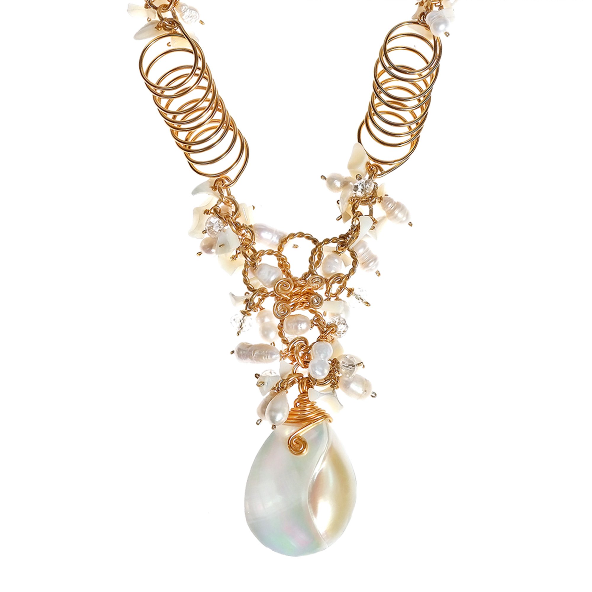 Exquisite Cultured Freshwater Pearl & Brass Chain Statement Necklace - Elegant Jewelry for Women, Perfect for Weddings, Parties & Special Occasions