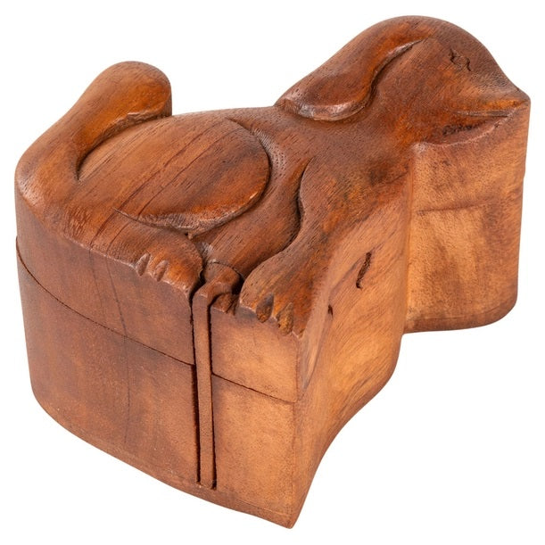 Wooden Puzzle Box for Adults - Sitting Dog Design Brain Teaser & Secret Storage - Perfect for Home Decor, Gift Giving & Stress Relief