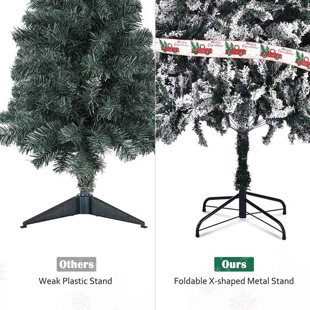 7.5ft Pre-Lit Frosted Christmas Tree with Decorative Ribbon & Metal Stand - Perfect for Home, Office, and Holiday Decorations