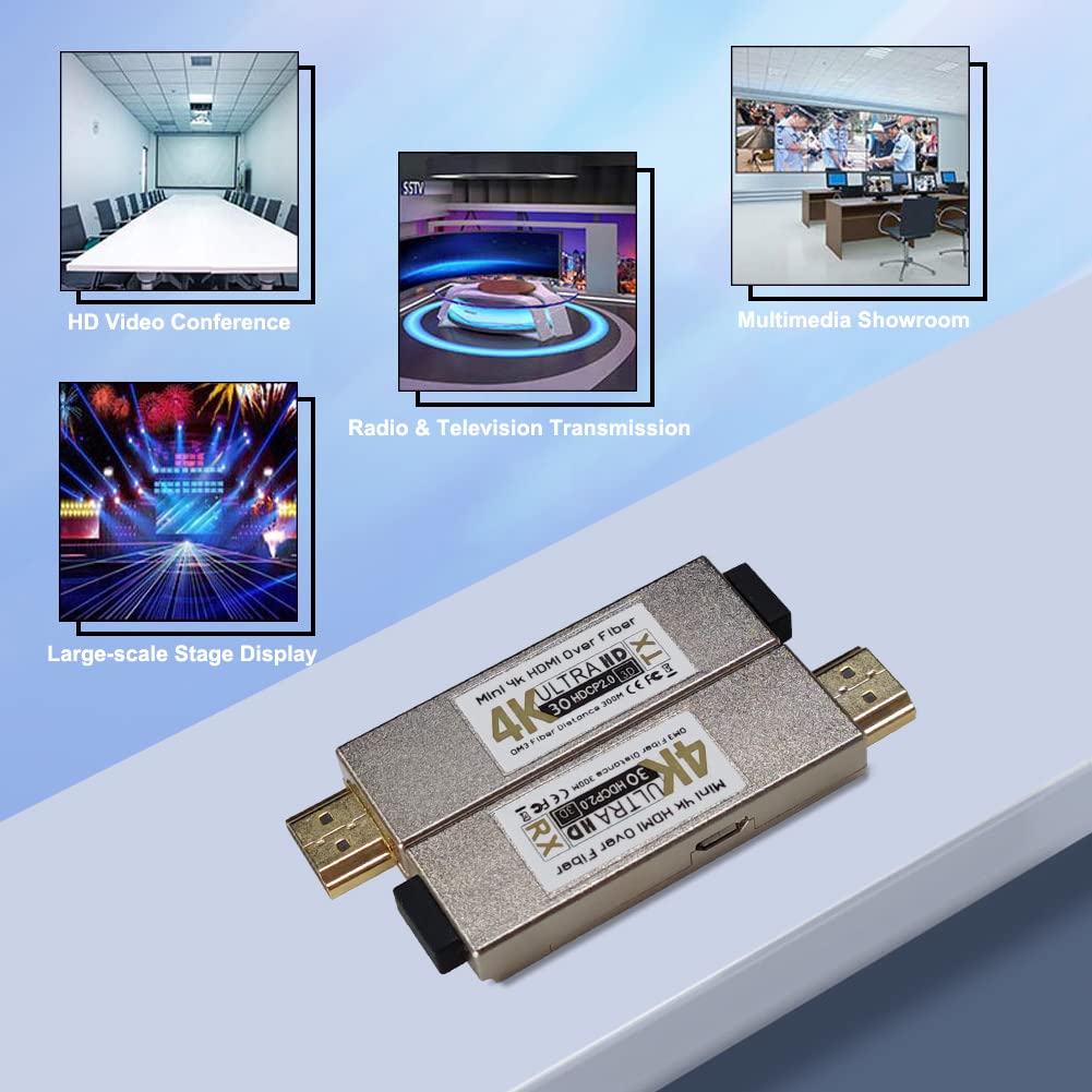 Elenzk Mini 4K HDMI Fiber Extender - 4Kx2K 30Hz HDMI 1.4a Optical Transmitter & Receiver - 300m OM3 Multimode Fiber Cable - Perfect for Home Theater, Gaming & Professional AV Setups