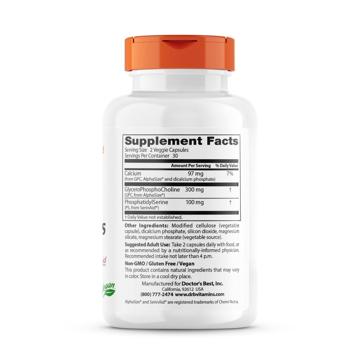 Doctor's Best Natural Brain Enhancer Supplement with AlphaSize & SerinAid - 60 Vegetarian Capsules for Memory, Focus & Cognitive Support - Perfect for Students, Professionals & Seniors