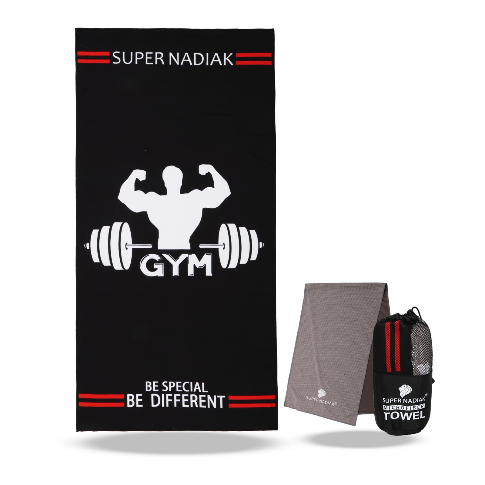 NADIAK Premium Microfiber Gym Towel - Super Absorbent Quick-Dry Workout Towel for Weight Room, Yoga, Running & Fitness - Ideal for Indoor/Outdoor Sports (Black)