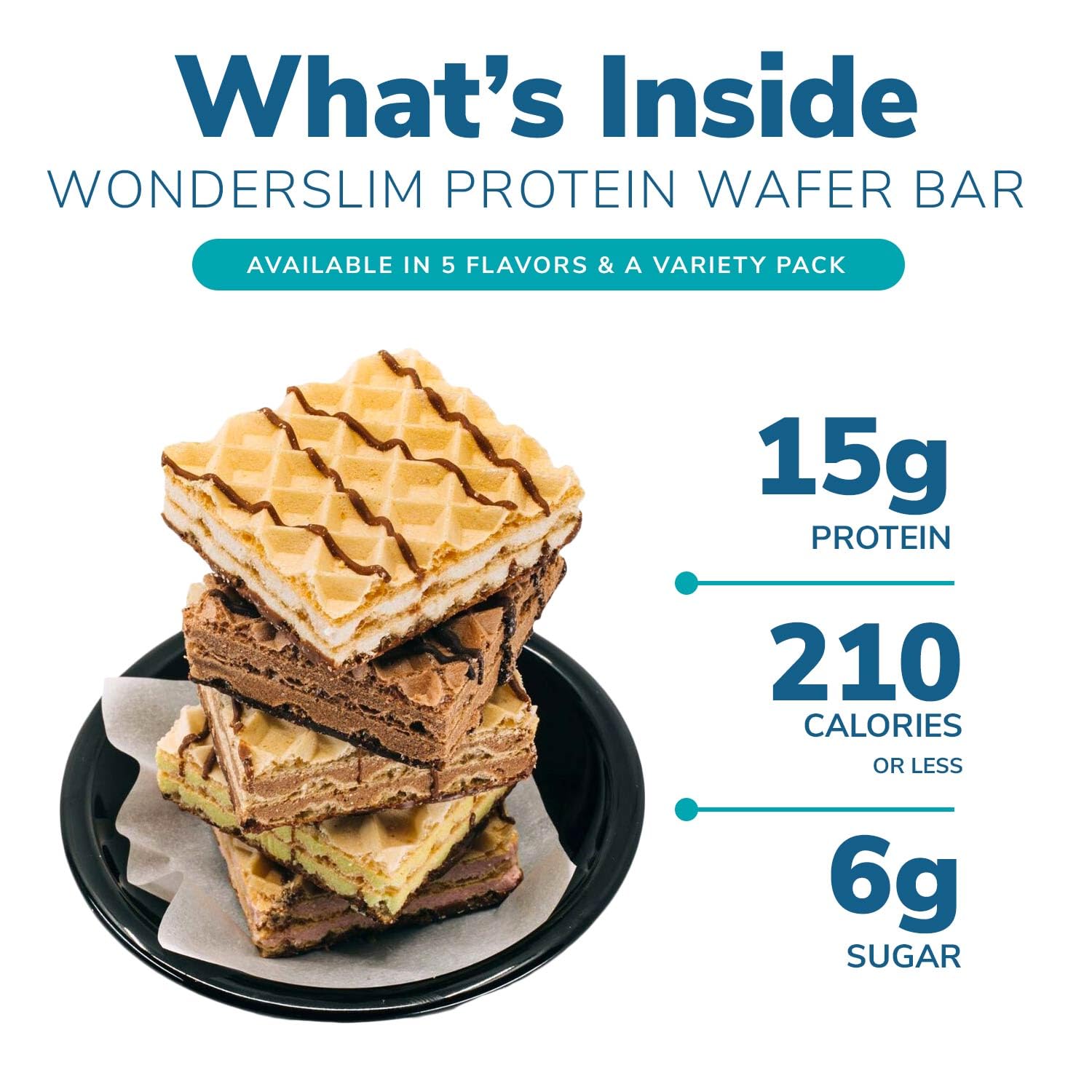 WonderSlim Protein Wafer Snack Bar Variety Pack - 15g High Protein, 5 Delicious Flavors, 0mg Cholesterol, Gluten Free (5 Count) - Perfect for Post-Workout Recovery, Keto Diet & On-the-Go Healthy Snacking