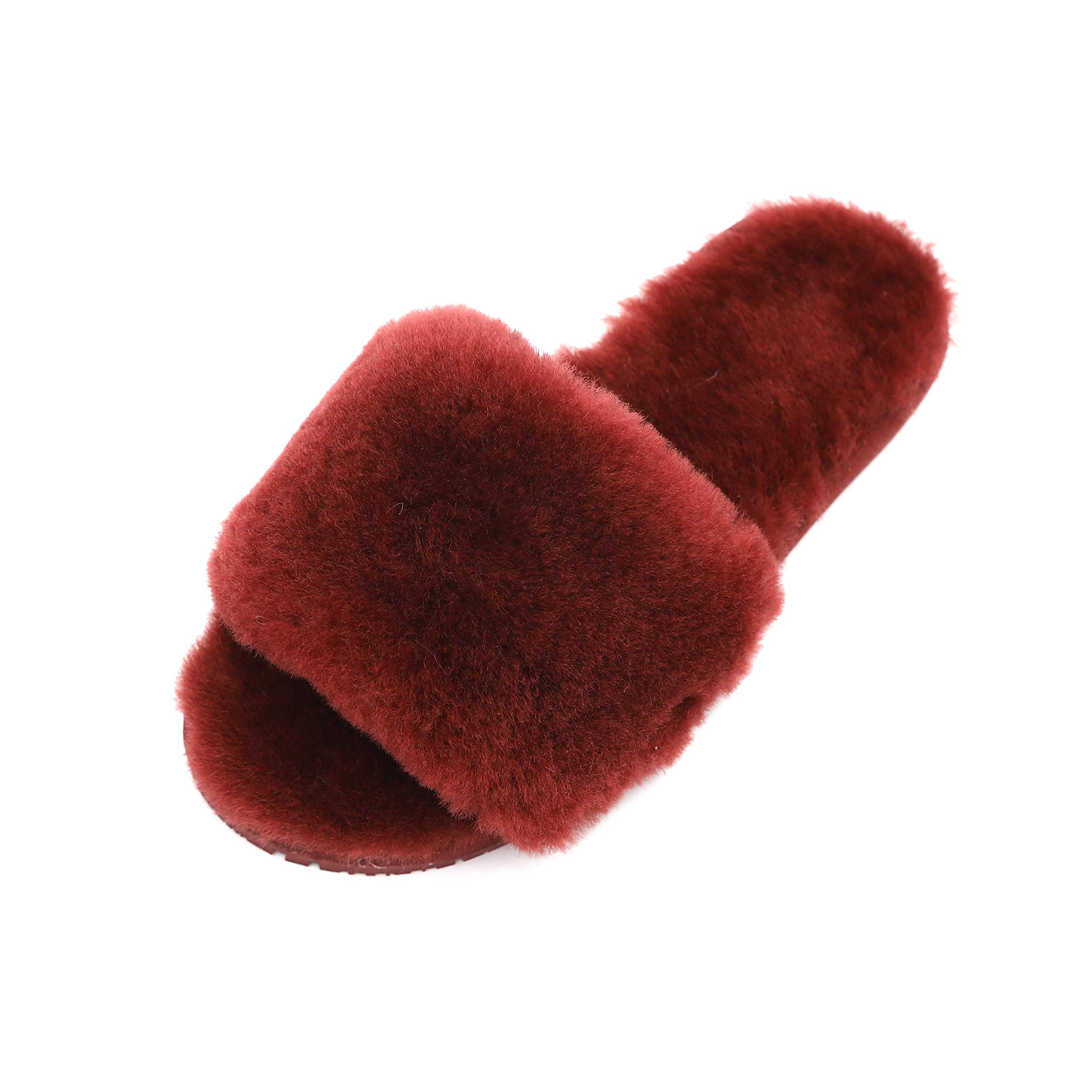 Women's Luxury Boiled Wool Slippers with Real Fur - Open Toe House Slippers by Dechic | Cozy Home & Indoor Comfort for Winter Relaxation