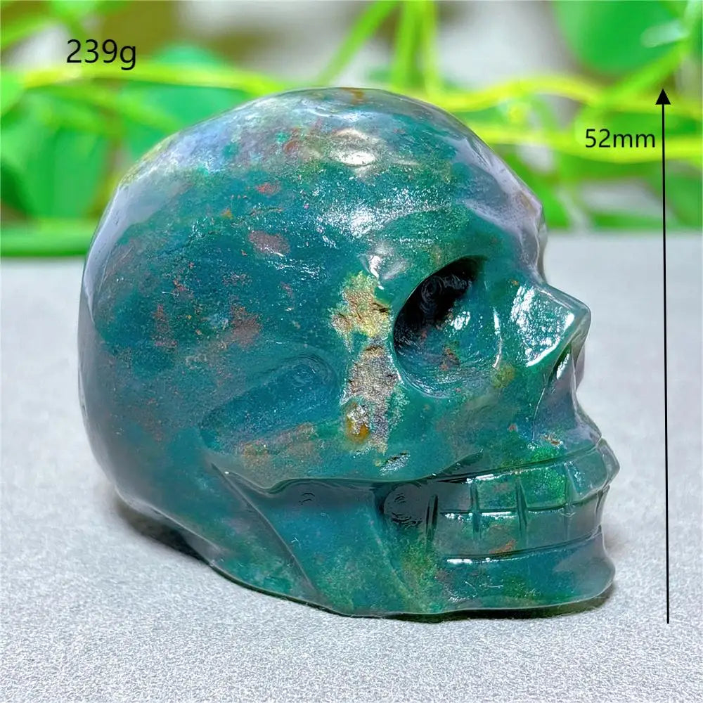 Natural Ocean Jasper Skull Crystal - Healing Quartz Stone for Meditation, Energy Work & Spiritual Gifts | Halloween Decor, Mineral Collection & Craft Supplies | Perfect for Home Altar, Yoga Space & Witchy Aesthetic