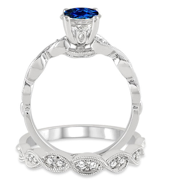 1.5 Carat Sapphire & Moissanite Diamond Bridal Ring Set - Round Cut 10K White Gold Engagement Wedding Ring for Women - Perfect for Proposals, Anniversaries and Special Occasions