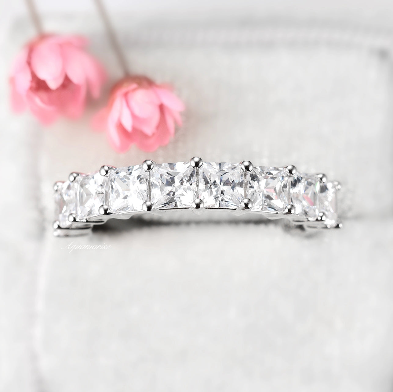 3.5MM Princess Cut Moissanite Wedding Band Ring - 14K White Gold Engagement Ring for Women - Perfect for Bridal, Anniversary, and Special Occasion Gifts