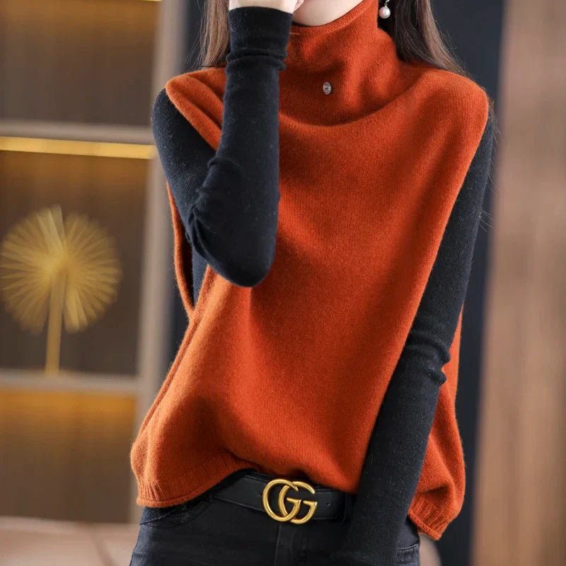 2023 Women's 100% Pure Wool Turtleneck Waistcoat - Soft Knitted Vest Sleeveless Top Sweater for Autumn Winter (JQ137) | Warm Layering Piece for Office, Casual Outfits & Cold Weather Fashion