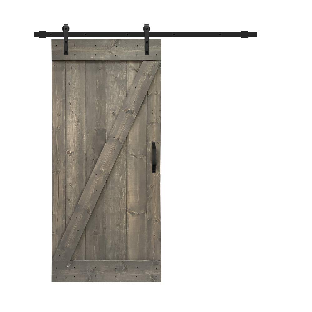 TMS Z Bar Stained Solid Knotty Pine Wood Interior Sliding Barn Door with Sliding Hardware Kit & Handle - 36